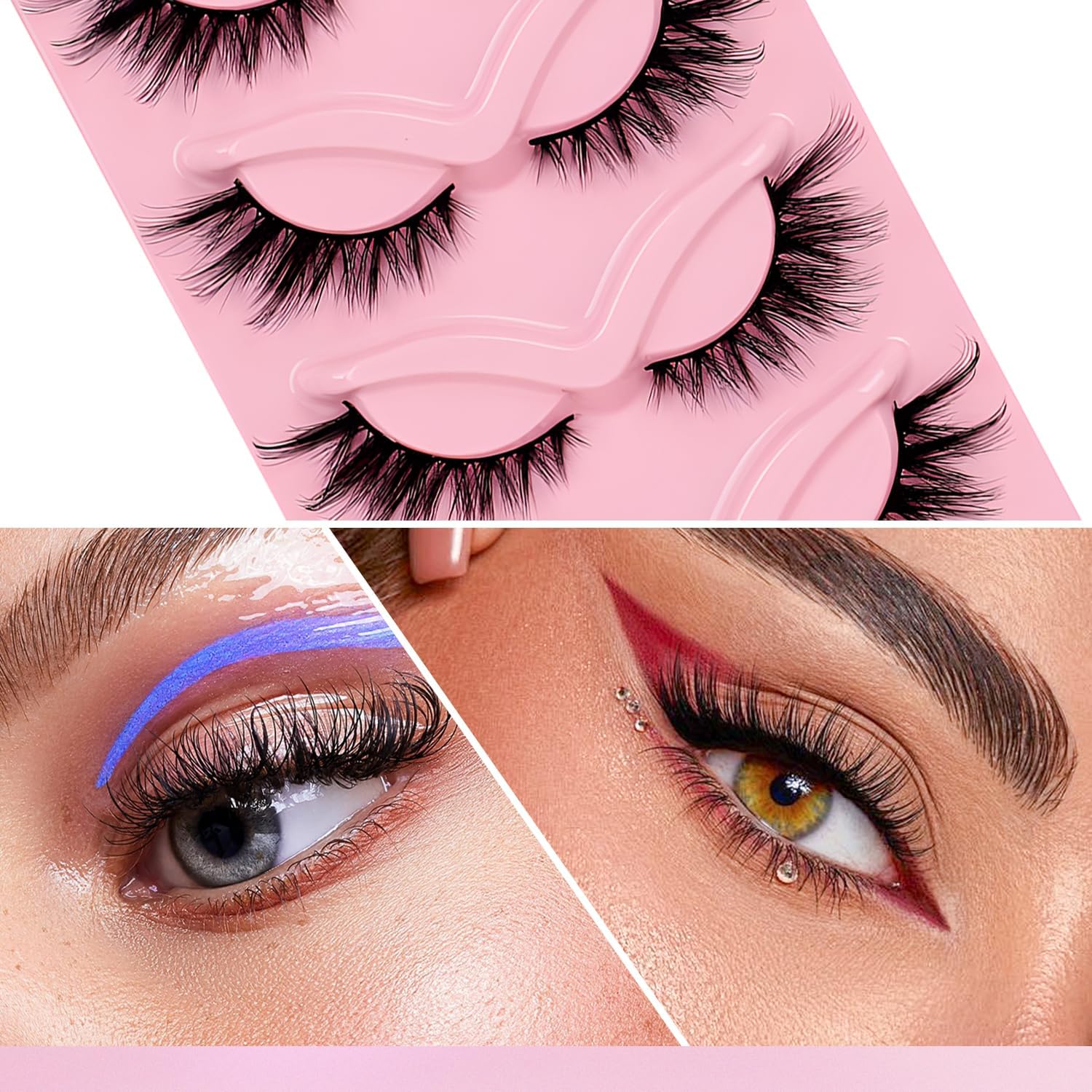 WALWAL Fox False Eyelashes - Natural Curly 3D Volume Fake Mink Lashes, Perfect for Cat Eye Makeup! Fluffy, Light and Attractive (Fox Style F, 5 Pairs)