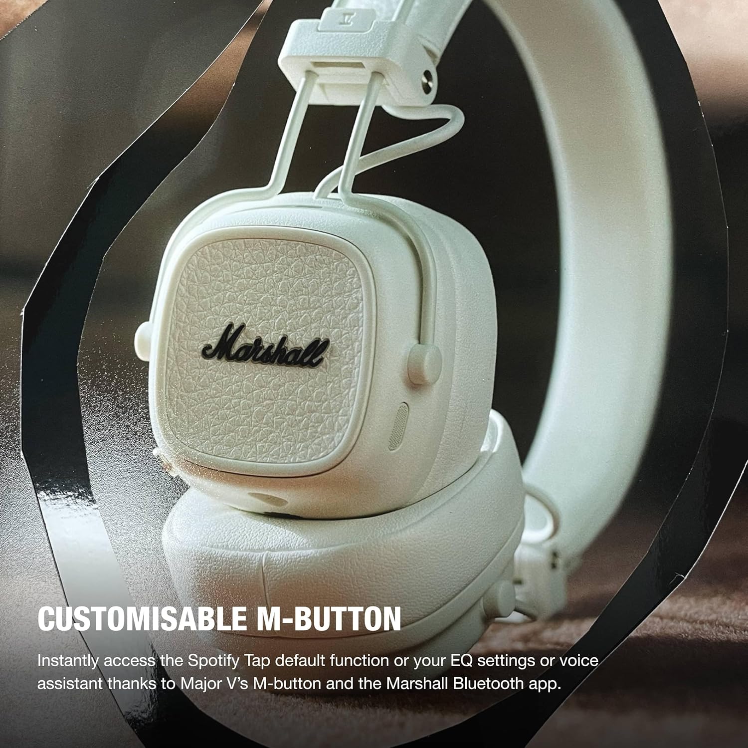 Marshall Major V Wireless On-Ear Headphones Cream, Bluetooth, 100 Hours of Continuous Playback, Qi Charging Compatible, Call Compatible