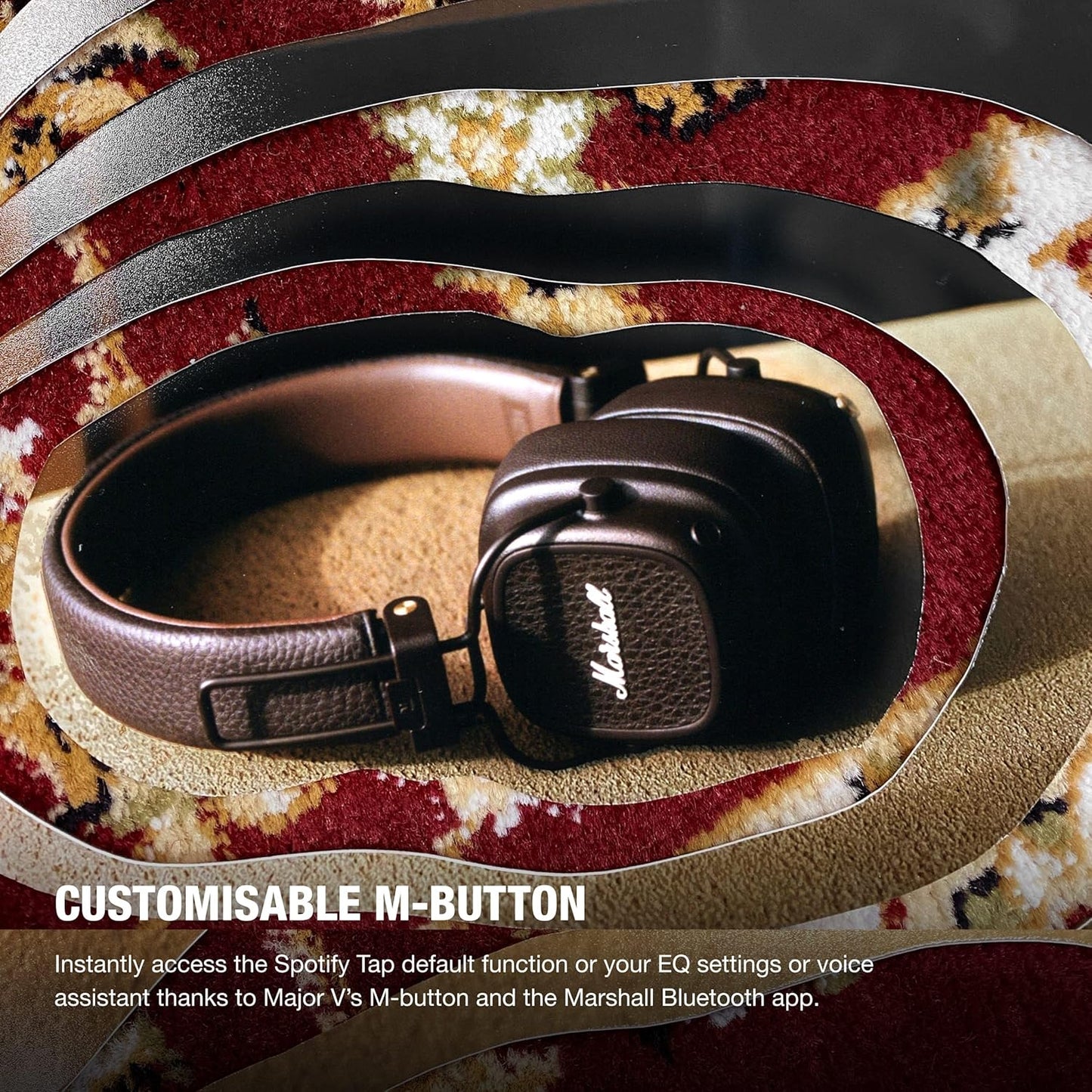 Marshall Wireless On-Ear Headphones Major V Brown Bluetooth / Continuous Playback 100 Hours / Qi Charging Compatible / Call Support 【Domestic Genuine Product】