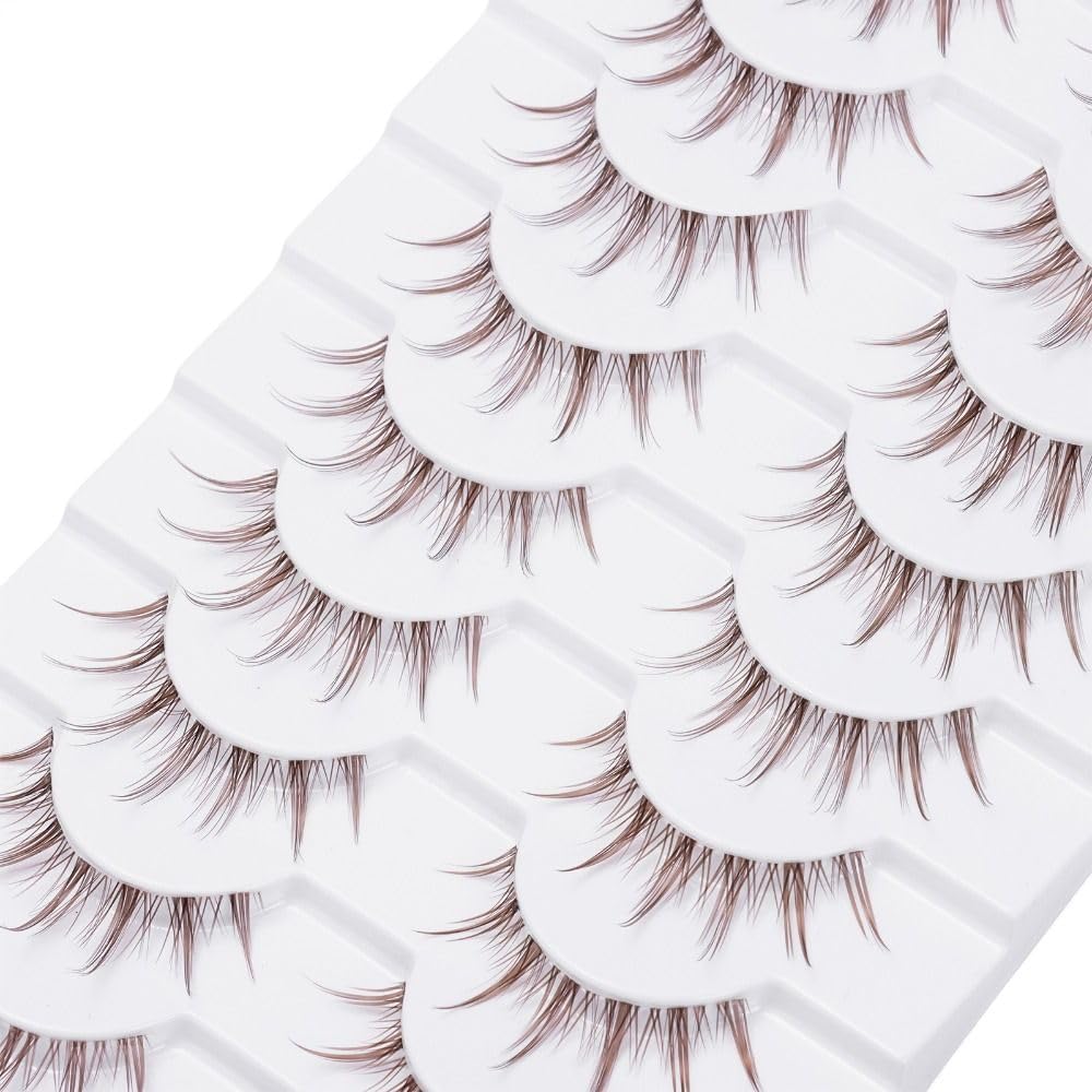 10 Pairs Brown Eyelashes Clear Band Brown Cartoon Eyelashes Japanese Anime Cosplay Brown Eyelashes Asian False Eyelashes Looks Natural Like Individual Cluster