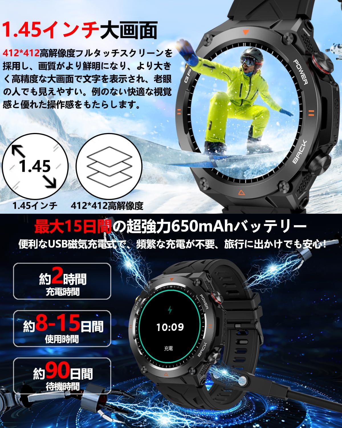 Smart Watch (2024 New Design; GPS Built-In to Military Standards, Camouflage Pattern) Sports Watch, Shock Resistant, Compass Included, Bluetooth 5.3 Calls, 1.45 Inch Large Screen, Wristwatch, 15 Days