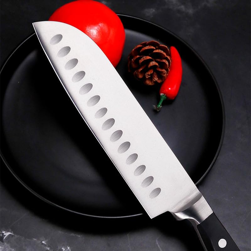 Kitchen Knife, Santoku Knife, Utility Knife, Kitchen Utensils, 7.1 inches (180 mm), X50CrMoV15 Stainless Steel, Meat Cleaver, Fish Cutting Knife, Vegetable Knife Ideal for Professional Chefs