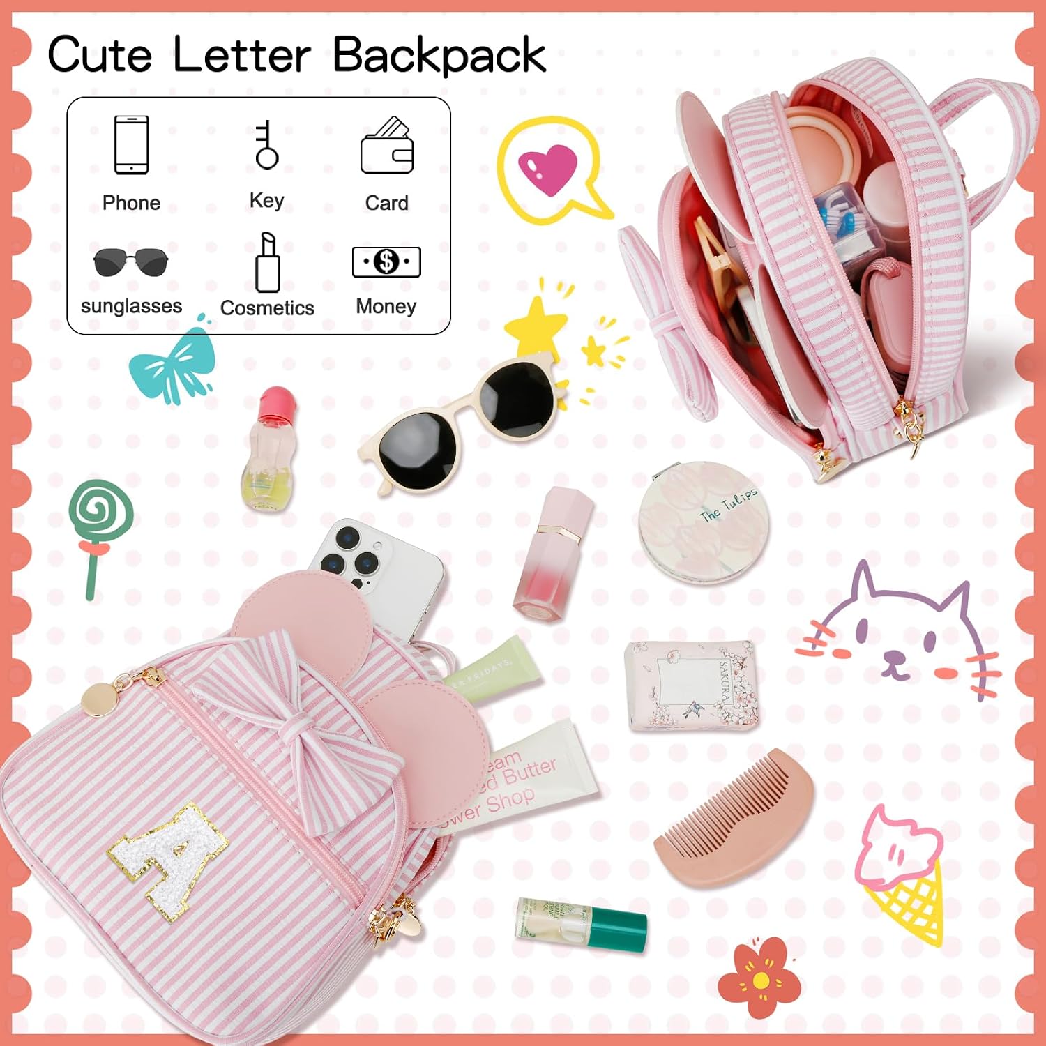 Regalo de cumpleaños personalizado para niñas pequeñas, mochila pequeña con inicial para niñas pequeñas, lindo mini bolso para niños de 3 a 10 años, rosa A