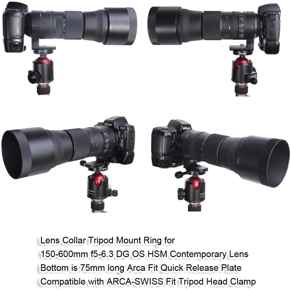 Ring tripod is compatible with Sigma Lens, 150-600mm f/5-6.3 DG OS HSM Contemporary TS-71 Lens, Lens Support Collar, Tripod Mount Ring, Bracket Collar, Tripod Socket, Bottom is Arca Swiss Type Quick