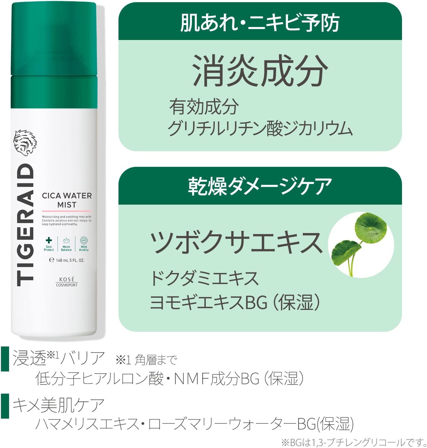 TIGER AID (Quasi-drug) Kose Taigareid Medicated CICA Water Mist, 5.3 oz (150 g), Quasi-Drug