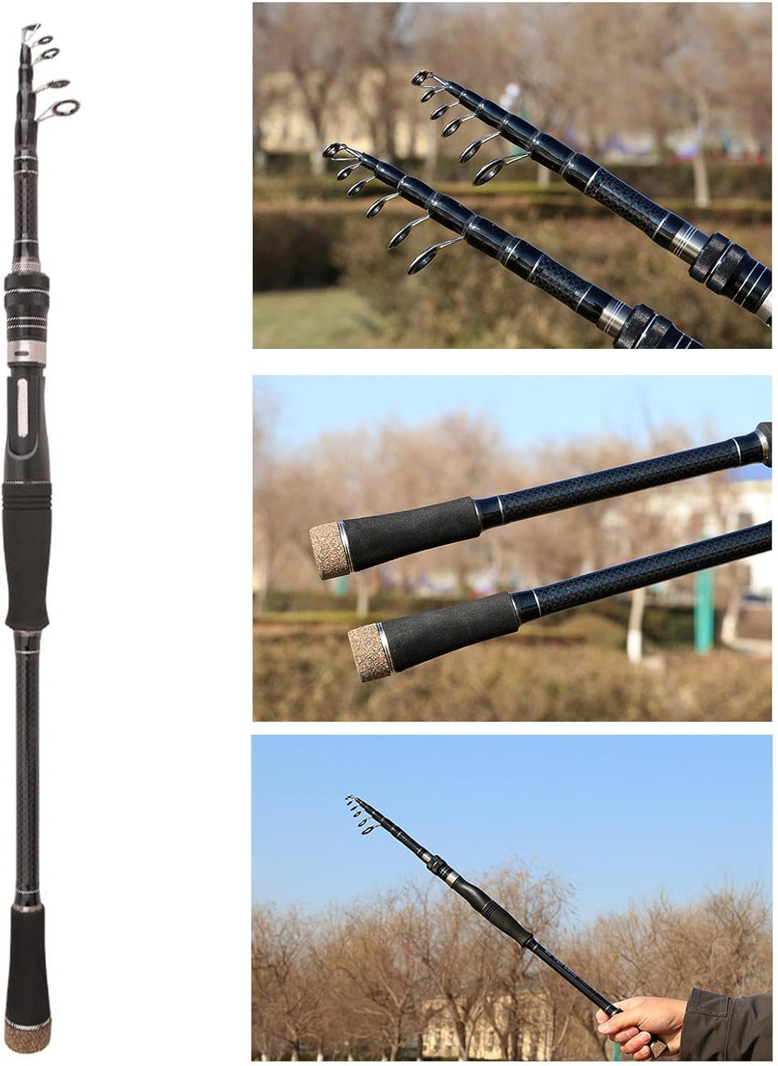 Fishing Spinning Rod - Carbon Fiber Surf Casting Rod, Travel Fishing Rod | Fishing Rod Telescopic Travel Fishing Pole Casting, Lightweight Baitcasting Fishing Rod for Pike, Bass, Walleye, 22.05 x 1.18