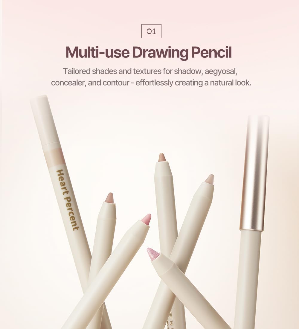 Heart Percent Dot On Mood Gel Eyeliner Pencil Dote On Mood Gel Eyeliner Pencil Waterproof Pencil Eyeliner / Tear Bag / Eyebrow / Concealer High Density Shadow Built-in Sharpener (04. Gray Beige)