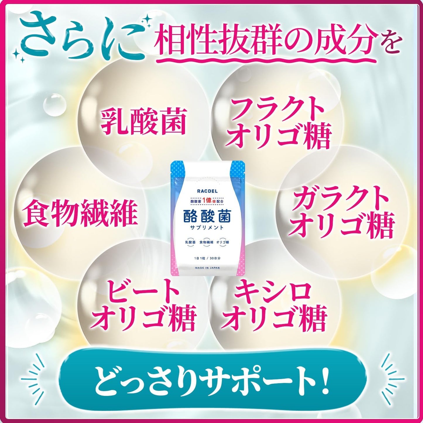 【Dietitian-Supervised】RACDEL Butyric Acid Bacteria Supplement, 30 Billion Units, 1 Billion Lactic Acid Bacteria Per Capsule, Tansa Fatty Acid, Fructooligosaccharide, Inulin, Dietary Fiber, AppRuns