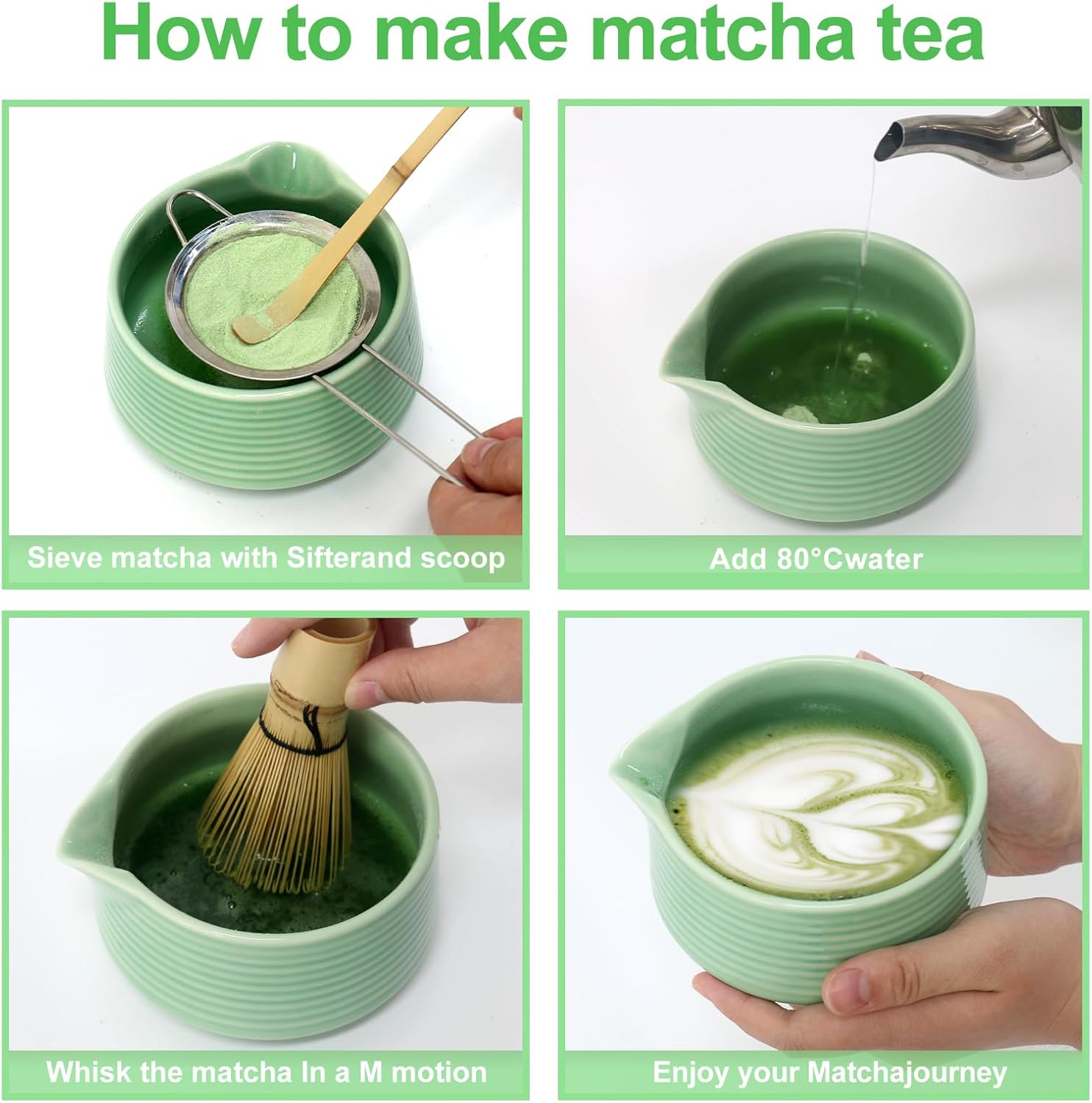 Valuetom Matcha Set, 6 Piece Tea Ceremony Set (Single Mouth Bowl, Chasaku, Chasaku, Matcha Spoon, Strainer), For Beginners to Practice Tea Ceremonies
