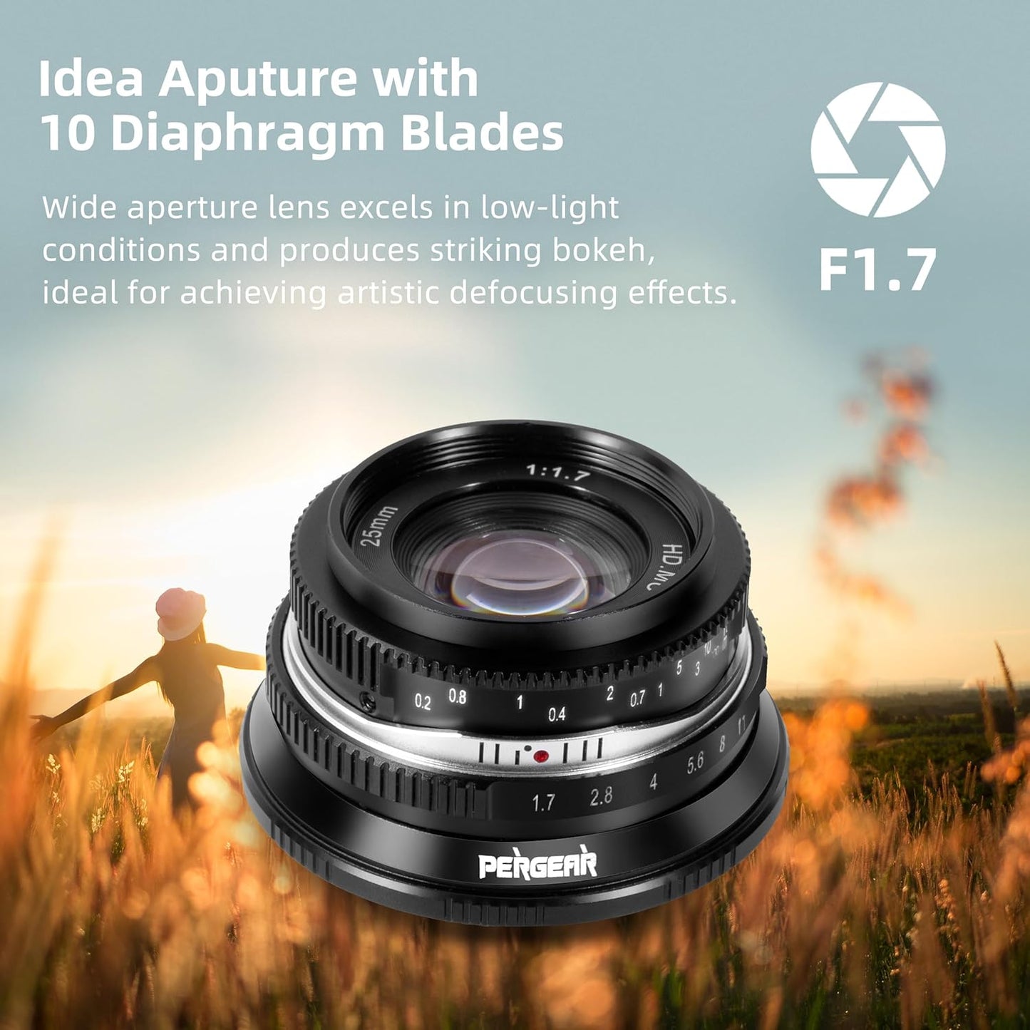 Pergear 25mm F1.7 Replacement Lens Large Caliber Manual APS-C Small Lightweight Camera Lens Perfect for Daily Shooting Portrait Street Photography Landscape Photography (Black, Canon RF Mount)