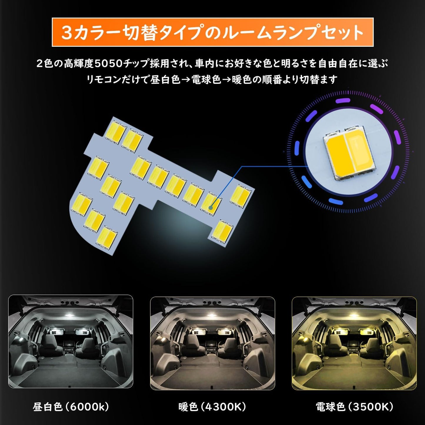 Honda N-Box JF5 JF6 LED Room Lamp, NBOX Custom NBOX Joy, Interior Light, Interior Light, Custom Interior Parts, LED Bulbs, Set of 4, Dimming, Memory Function, Remote Control, Dedicated Tools