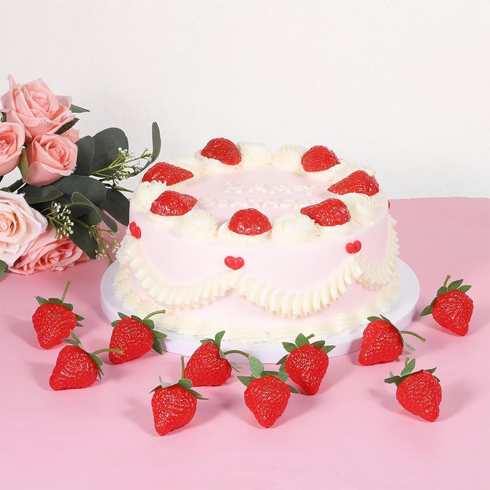 20 Pcs Lifelike Strawberries Food Sample Fruit Model Display for Cake Shop Fruits Fruit Shop Decoration