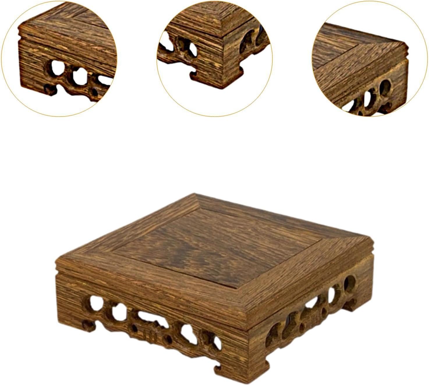 Benboo Traditional Arts Wooden Stand, Square Teapot, Vase, Bonsai Stand, Decorative Stand, Wooden Display Stand, 5.5 x 5.5 x 1.5 inches (14 x 14 x 3.8 cm)