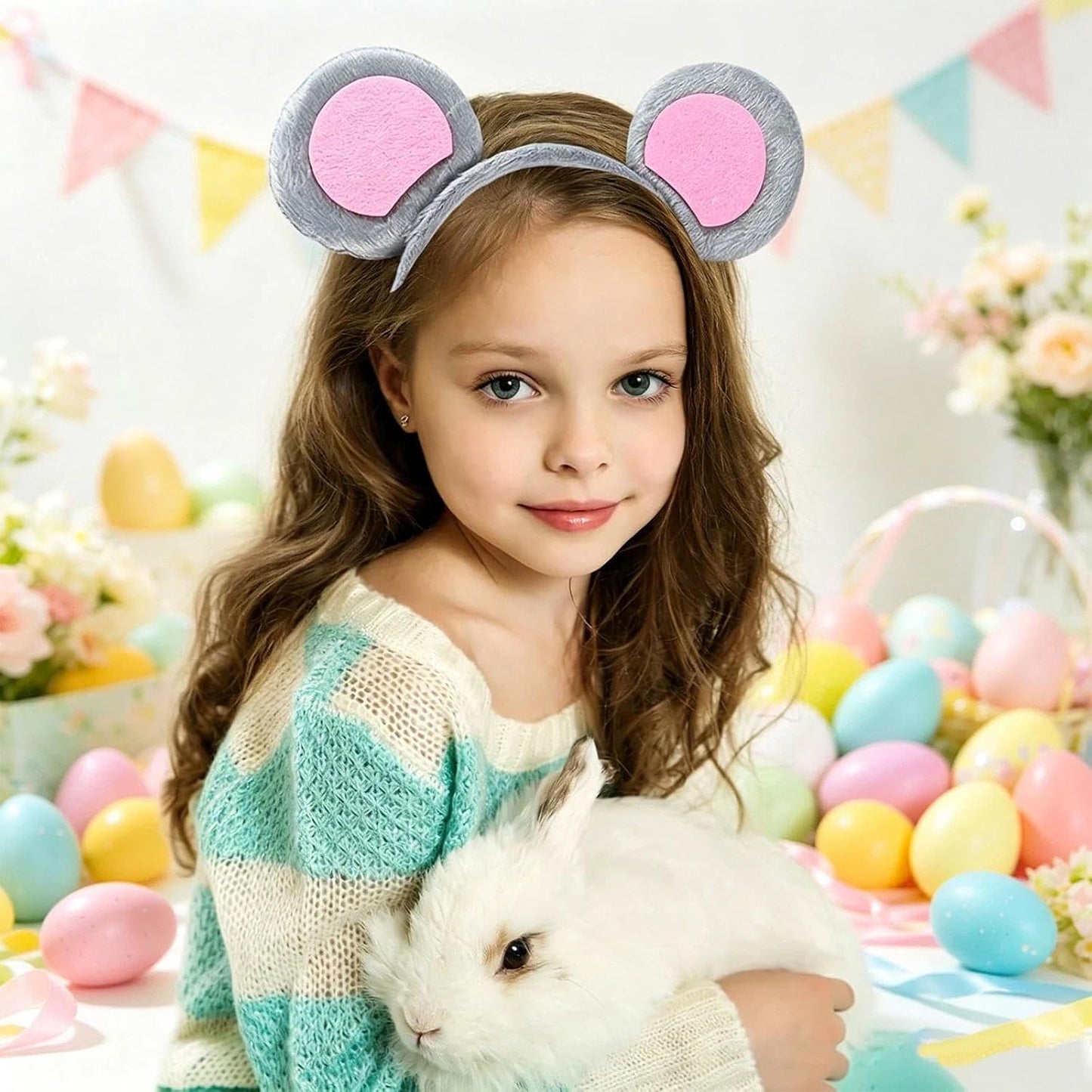 EUPSIIU 2 x Cartoon Mouse Ears on Grey Headband, Animal Mouse Ears Hair Bands for Children, Adults, Costume Animal Accessories, Halloween Carnival Party (Grey)