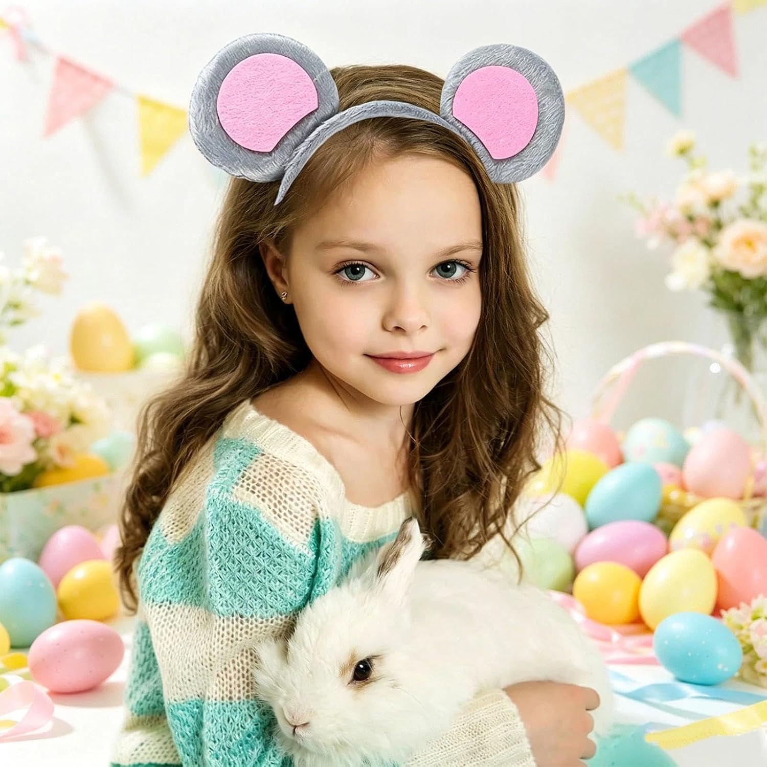 EUPSIIU 2 x Cartoon Mouse Ears on Grey Headband, Animal Mouse Ears Hair Bands for Children, Adults, Costume Animal Accessories, Halloween Carnival Party (Grey)