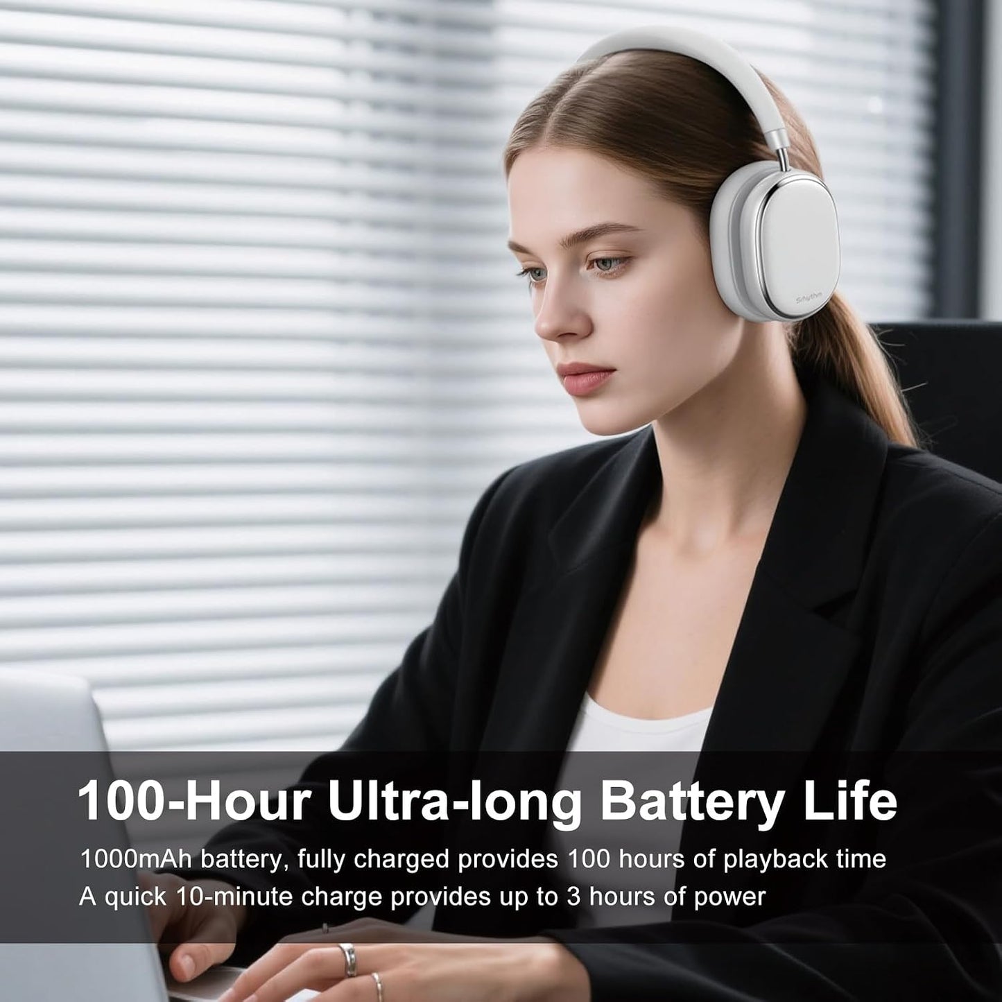 Srhythm NC95 Wireless Headphones Bluetooth 6.0 Hybrid Noise Cancelling Over-ear Headphones with Ambient Sound Mode, ENC Microphone, Up to 100 Hours of Continuous Playback, Silver