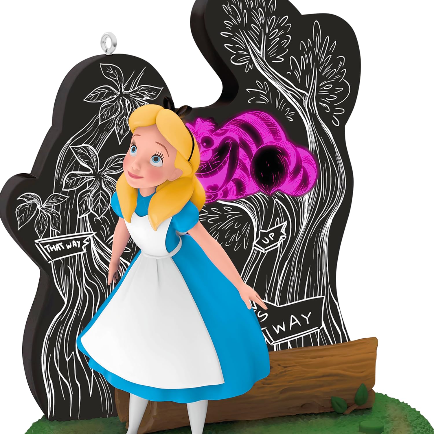 Hallmark Keepsake Adorno navideño de Disney, Alicia en el país de las maravillas y el gato de Cheshire con luz, regalos para los fanáticos de Disney