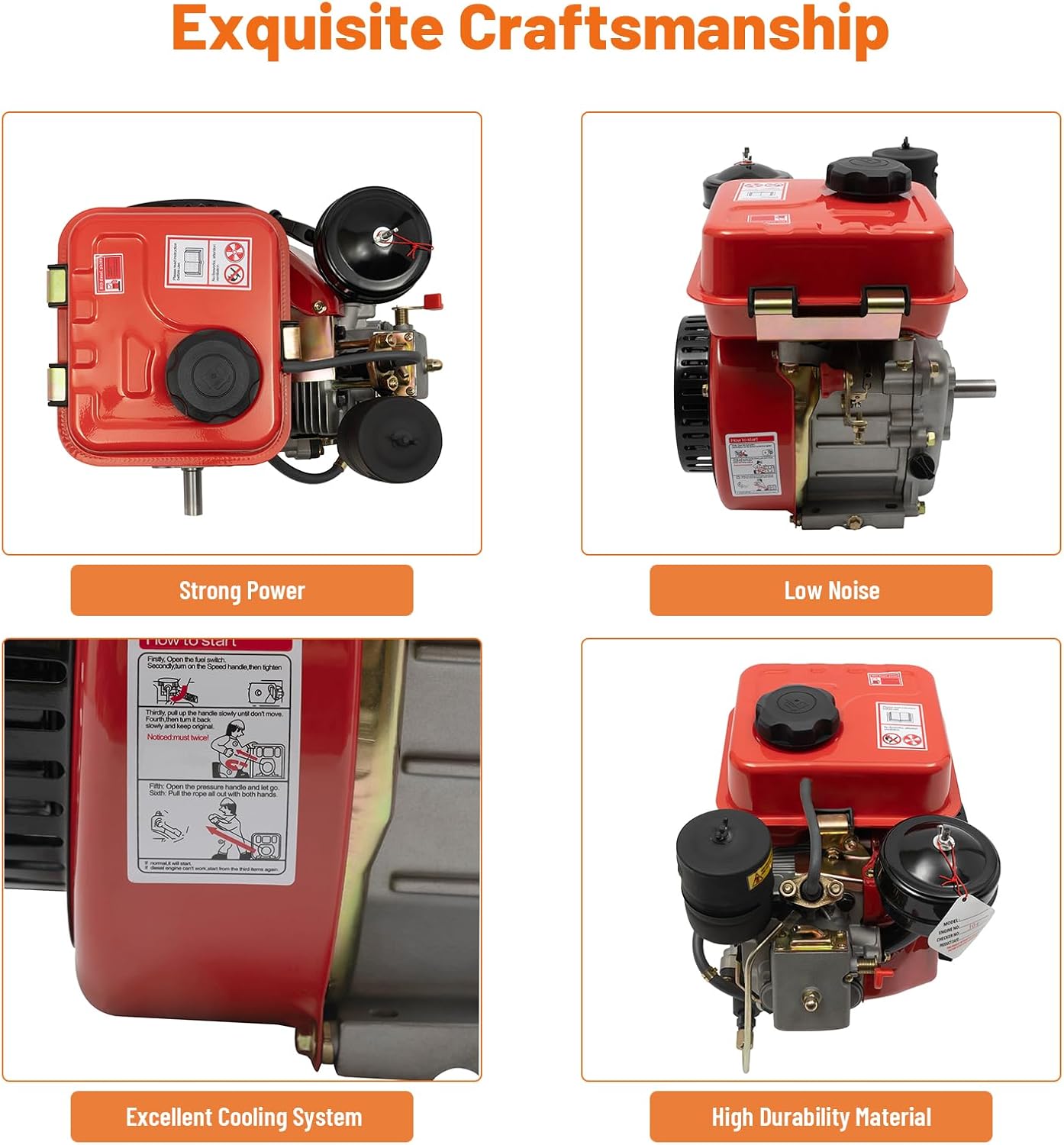 Go Kart Motor Engine Diesel Engine 3HP 196CC 4 Stroke Single Cylinder Air Cooled Diesel Motor Manual Recoil Start Horizontal Shaft Engine Go Kart Lawn Mower Generator Wood Splitter