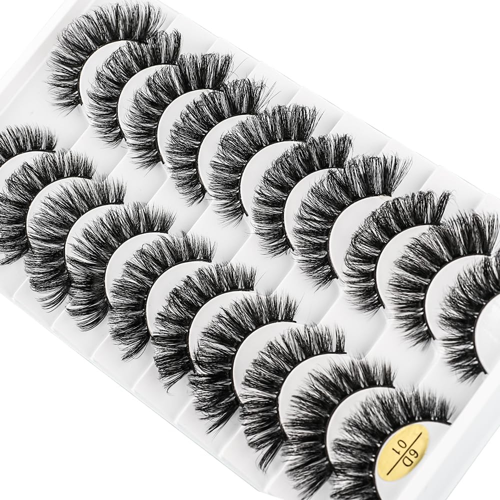 D Curl 10 Pairs False Eyelashes Fake Mink Eyelashes Ultra Thick Soft Handmade Stage Daily Makeup Long Eyelashes (6D-01)