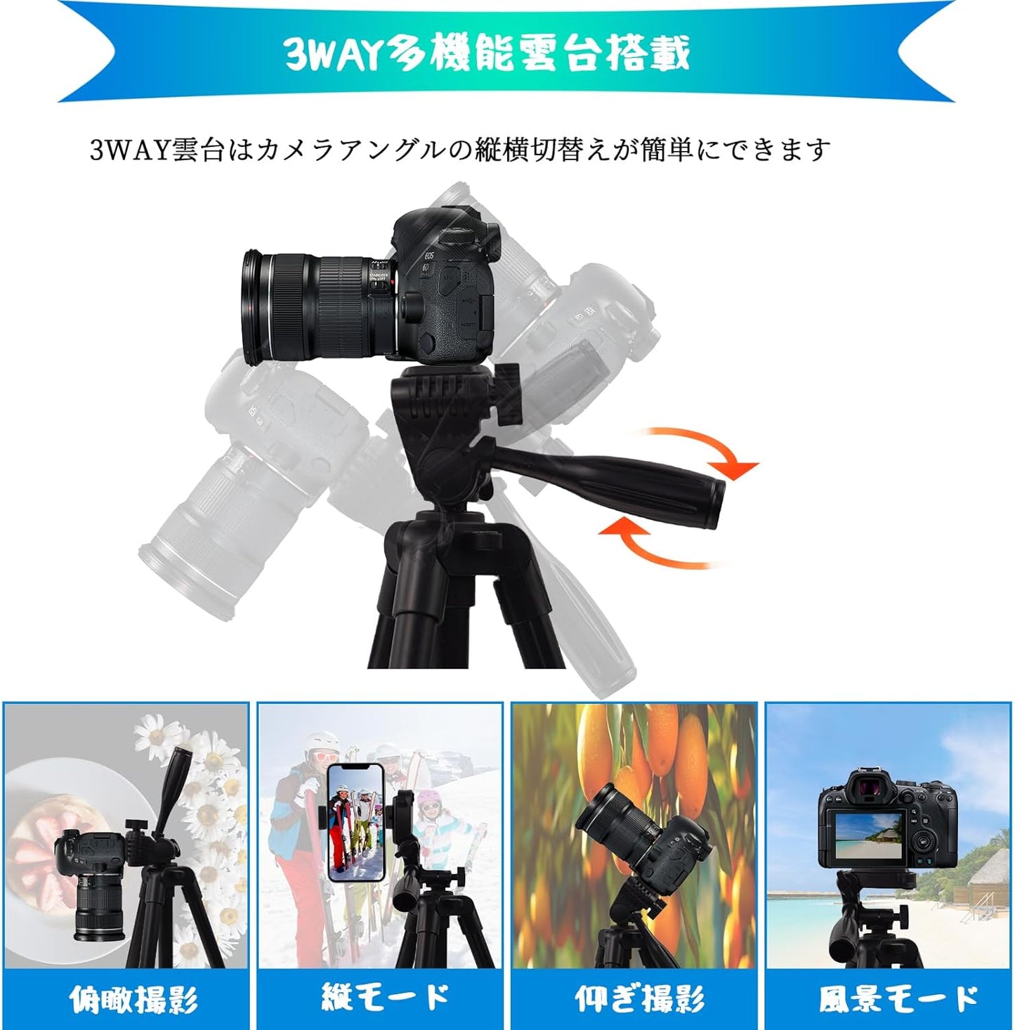 KAKOTOPA Camera Tripod, Smartphone Tripod, Portable Mini Tripod, Tabletop Tripod, 5 Levels of Telescopic Adjustment, Free Head Included, 360° Rotation, Convenient to Carry, For Canon, Nikon, Sony,