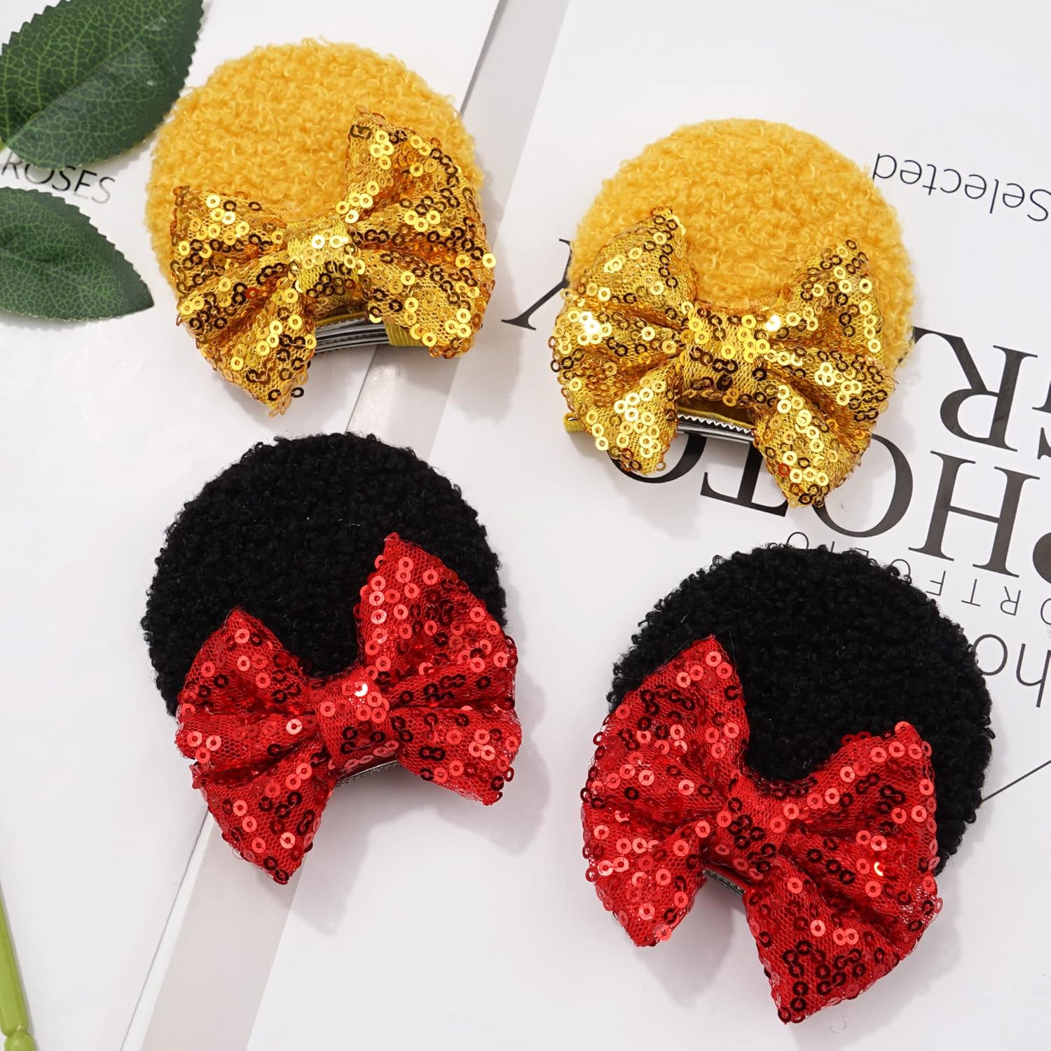 Qearl 12 piezas de orejas de ratón de lentejuelas, lazos para el pelo de ratón con pinzas de cocodrilo, accesorios para el cabello para parque temático, decoración de fiesta de disfraces para niñas pequeñas