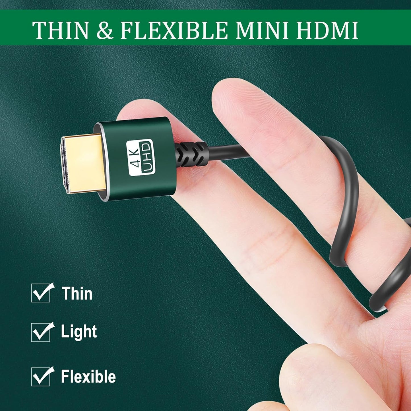 Thsucords Thin Mini HDMI to HDMI Cable, 1M 2-Pack Ultra Slim & Flexible Soft Mini HDMI Cable for 3D/4K@60Hz/18gbps/2160P/1080P for Nikon/Canon DSLR Cameras, Camcorders, Laptops, Tablets,