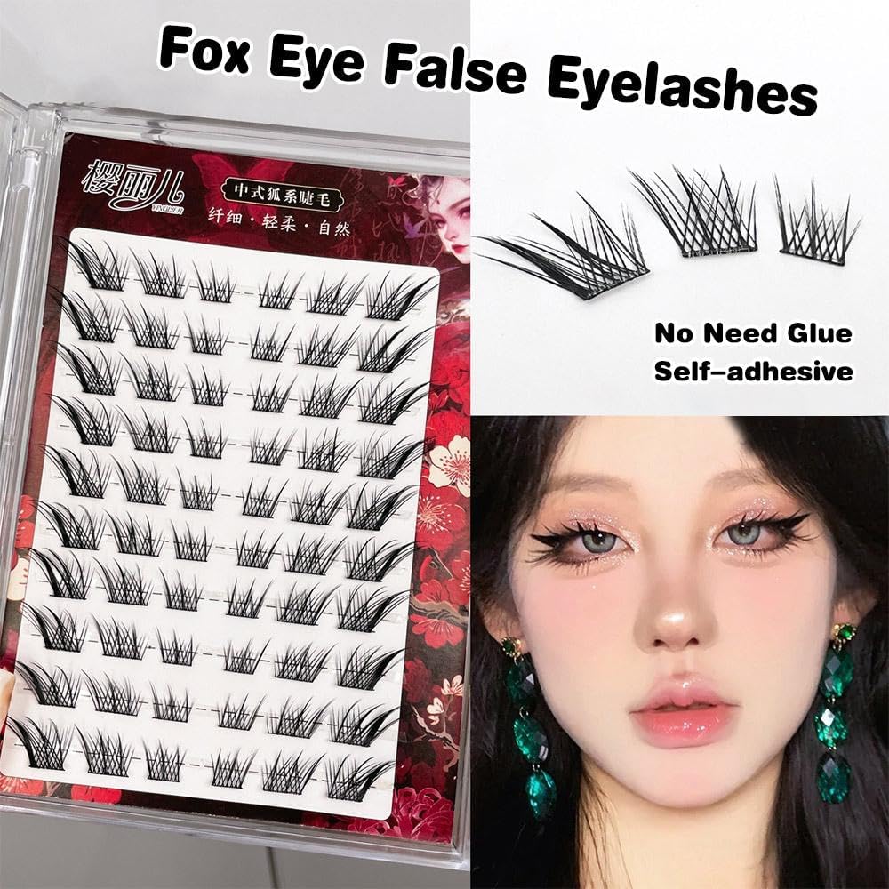 DIY Lash Extensions Cartoon Natural Self Adhesive Fox Eye False Eyelashes 9-15mm No Removable Anime Lash Cluster DIY at Home