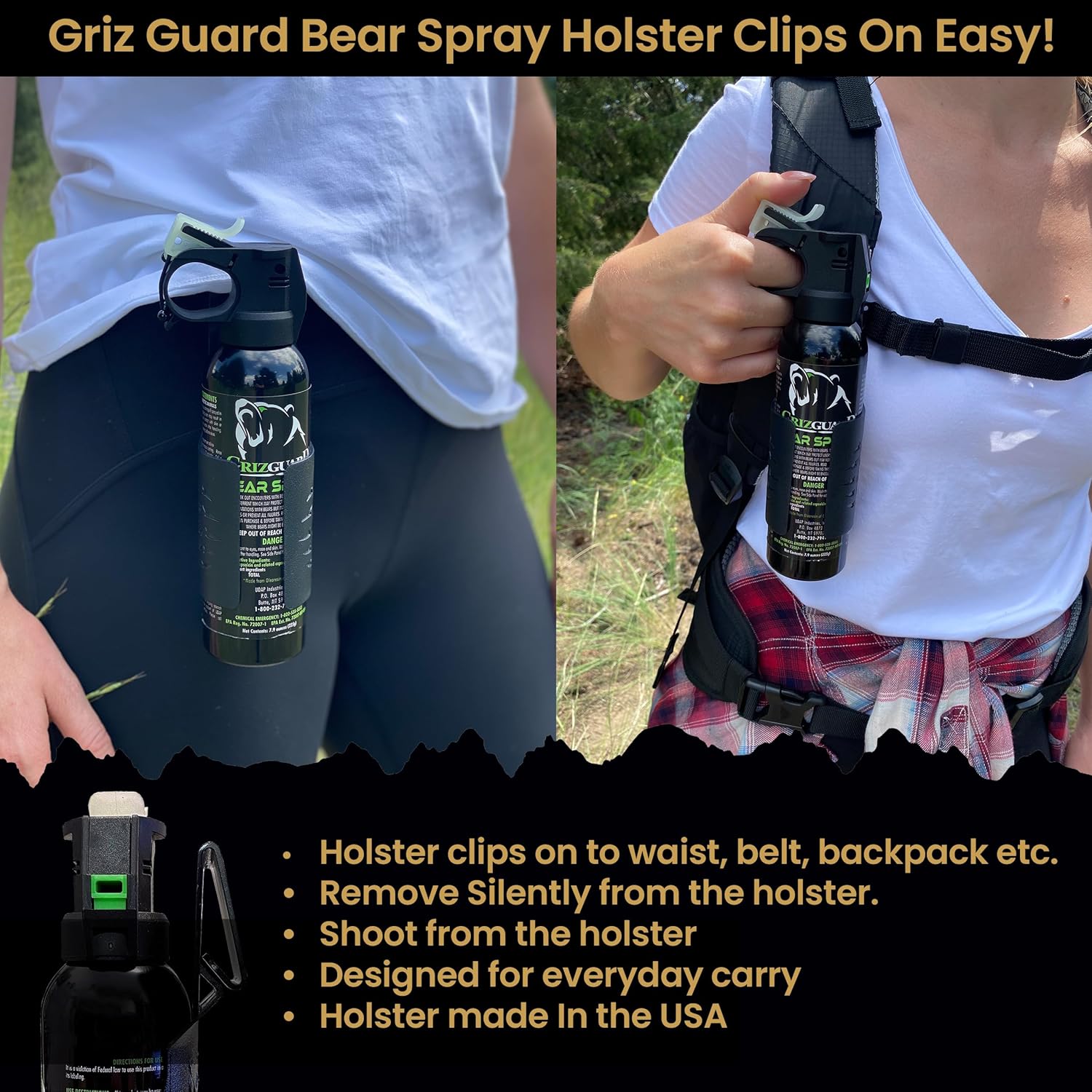 Griz Guard Bear Repellent Spray, Large, 9.2 oz (with holster), Maximum Spray Distance, Approx. 39.2 ft (12 m), EPA Registered Model, Protects Bears, Mountain Lions, Coyote, For Outdoor Use, Bear Spray