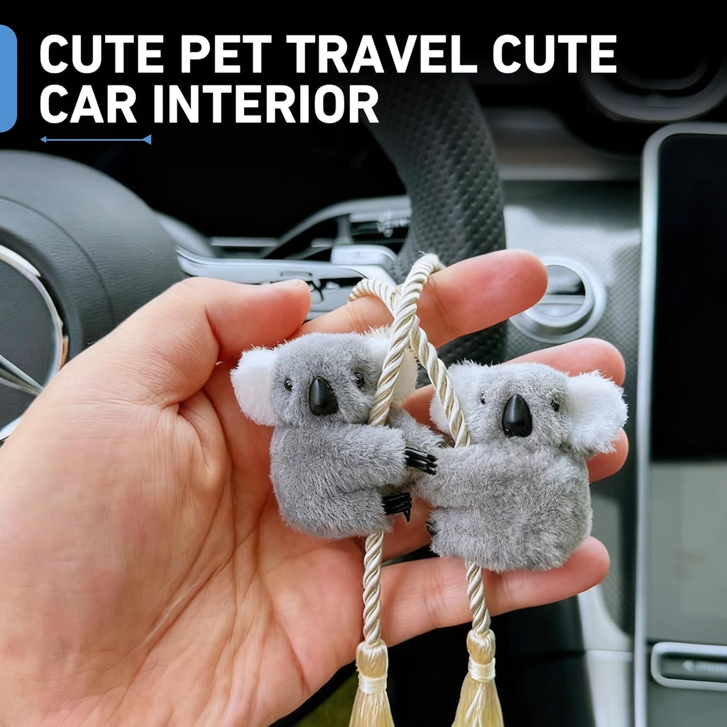 Lindo adorno colgante de koala oscilante para automóvil, colgante creativo de felpa para espejo retrovisor y decoración de consola central, divertido accesorio interior, universal para mujeres