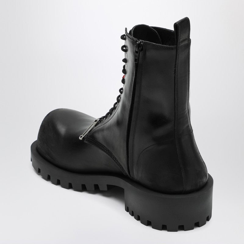 Balenciaga バレンシアガブラックレザーハマーレースアップアンクルブーツ - Image 5