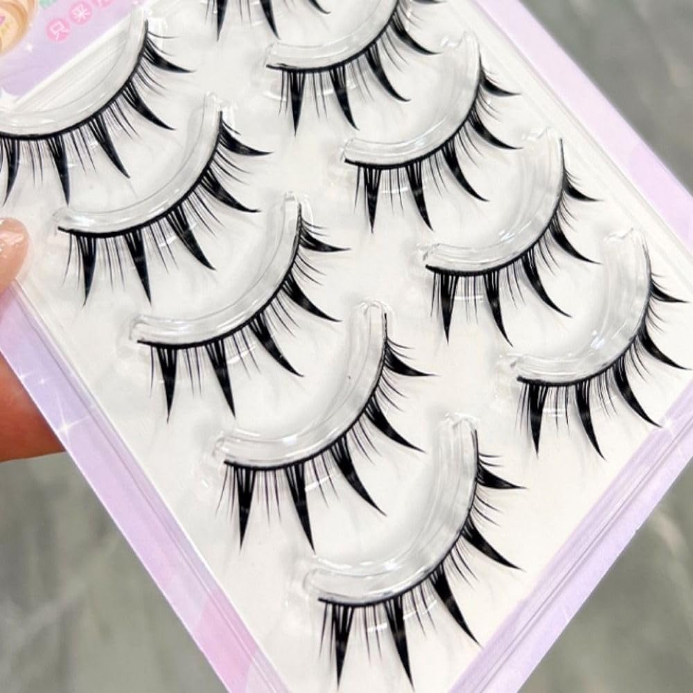 5 Pairs Makeup Cartoon Eyelashes Cosplay Anime Eyelashes Black Stem Wet??Looks Spiky Eyelashes 3D Little Devil Big Eye Eyelashes Extension Tool