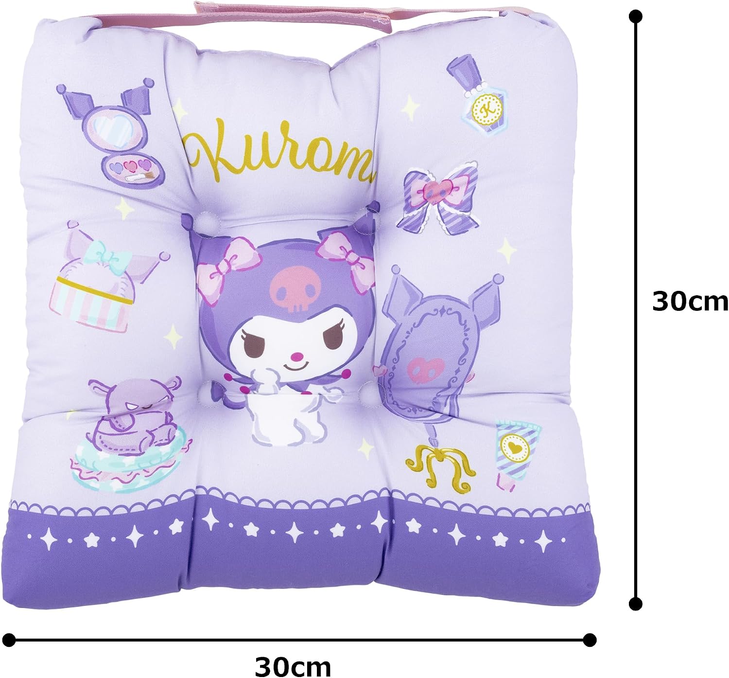 MORIPiLO Chair Seat Cushion, Kuromi, Sanrio Characters School Cushion, Purple, 11.8 x 11.8 x 2.8 inches (30 x 30 x 7 cm), Does Not Hurt Your Buttocks, Thick, School, Kindergarten, Children's Goods