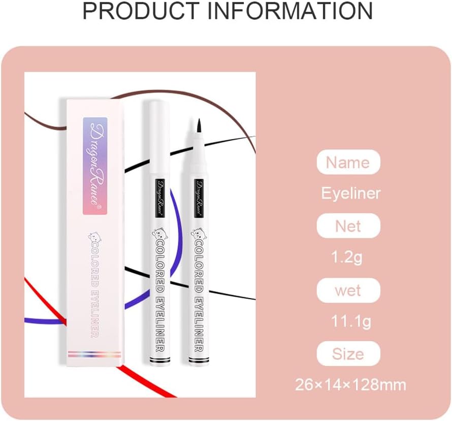 Cute Color Waterproof Eyeliner Liquid Pen Long Lasting Beginners Women Color Teardrop Bag Ultra Fine Black and White 10 Colors (01# White)