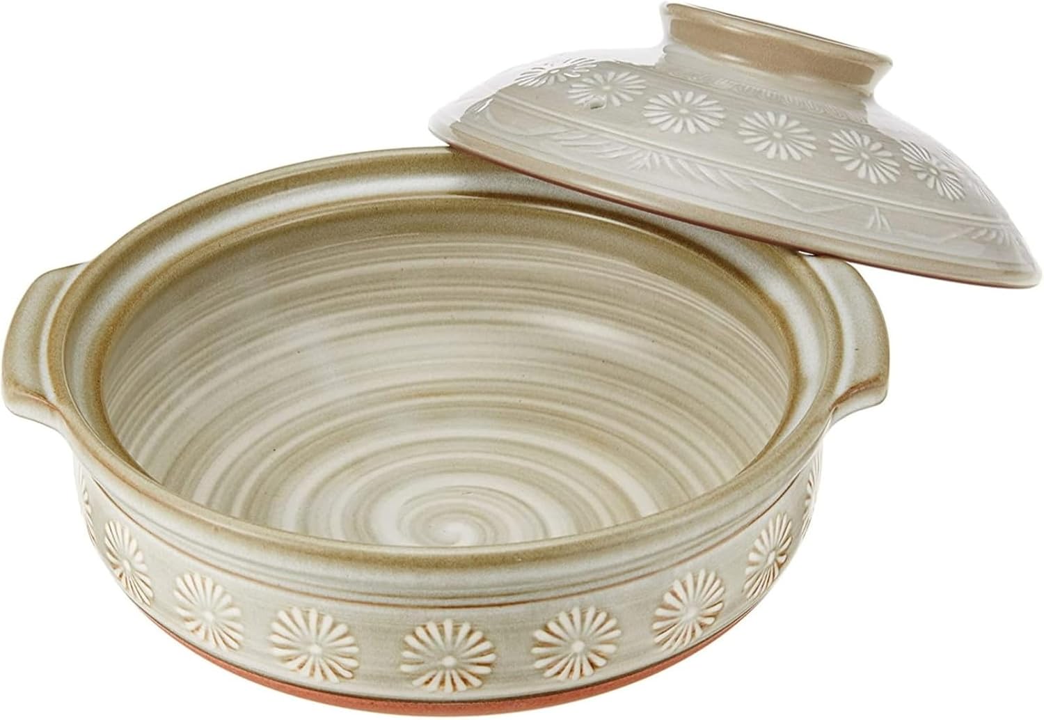 【正規品】 萬古焼 銀峯 土鍋 (深鍋) 7号 1-2人用 花三島 直火対応 保温性 日本製 21071