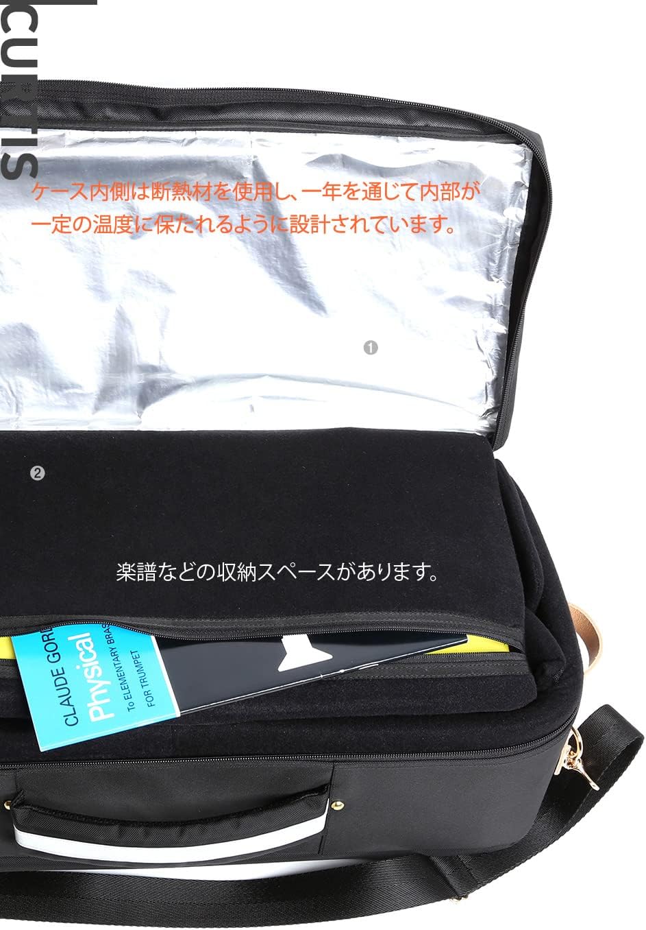 CURTIS Trumpet Double / Triple Semi-Hard Case, Flugel, Lightweight, Compact, Shoulder Backpack, Horizontal Holding Vertical Mute, Accessory Box (Denim Blue Blue)