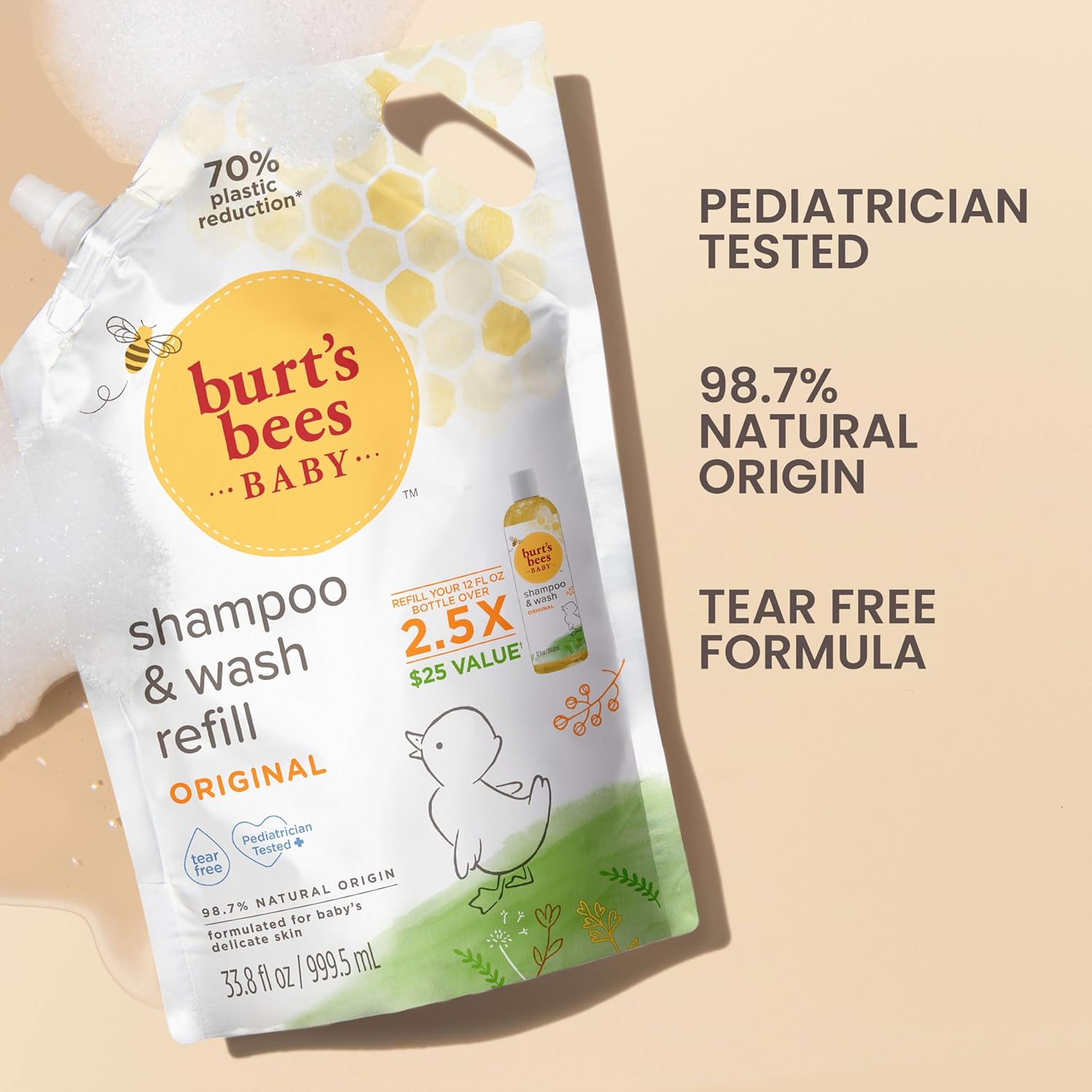Burts Bees Champú para Bebé y Jabón para Bebé Recarga, Original, Fórmula a Base de Plantas, Sin Lágrimas, Probado por Pediatras, Origen Natural, Limpia Suavemente la Piel y Cabello Sensibles, 33.8 Fl