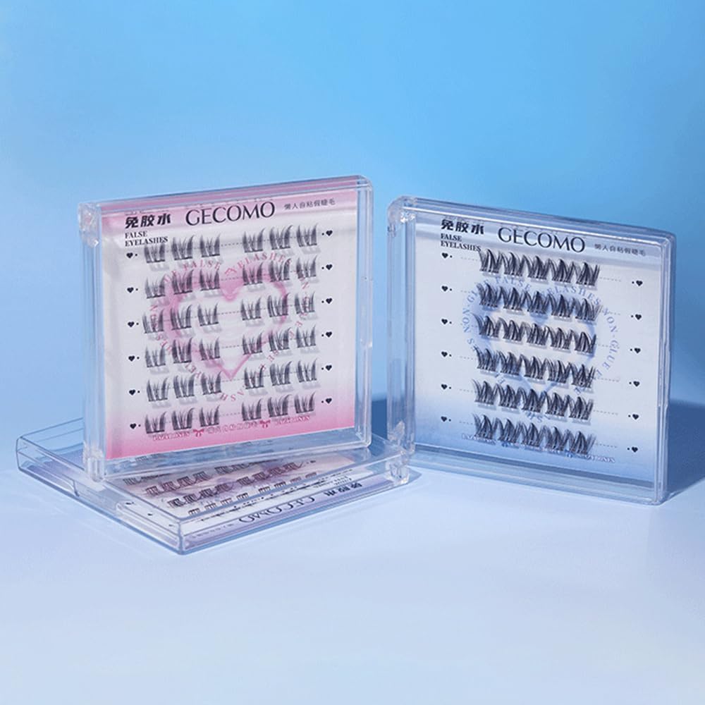 3D Eyelash Cluster Set No Glue Self Adhesive Lashes Korean Makeup Natural Look Individual Eyelashes New Cartoon Eyelashes Big Eyes Long Lasting Best for Beginners (Style 1)