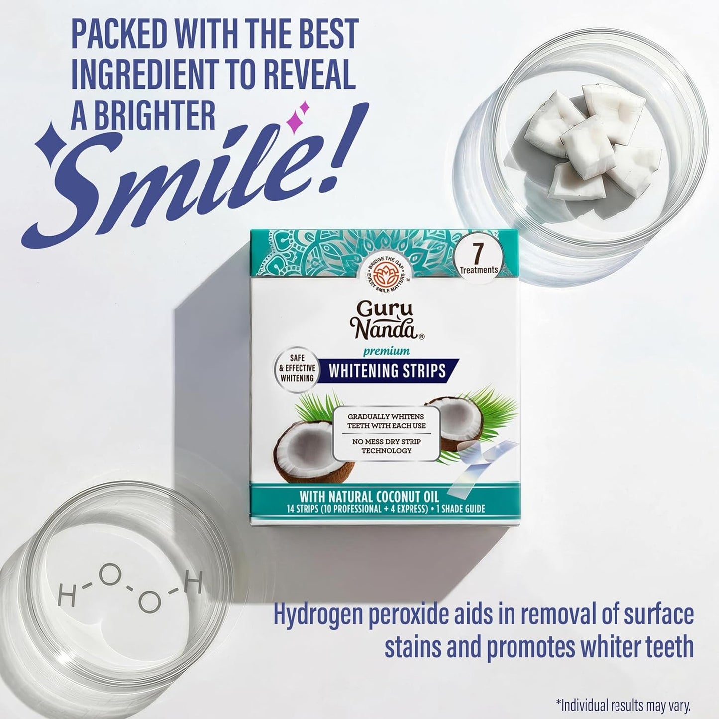 GuruNanda Tiras blanqueadoras dentales - Tratamiento de 7 días con tecnología antideslizante de tiras secas - Blanqueamiento diseñado con cuidado para una sonrisa más brillante