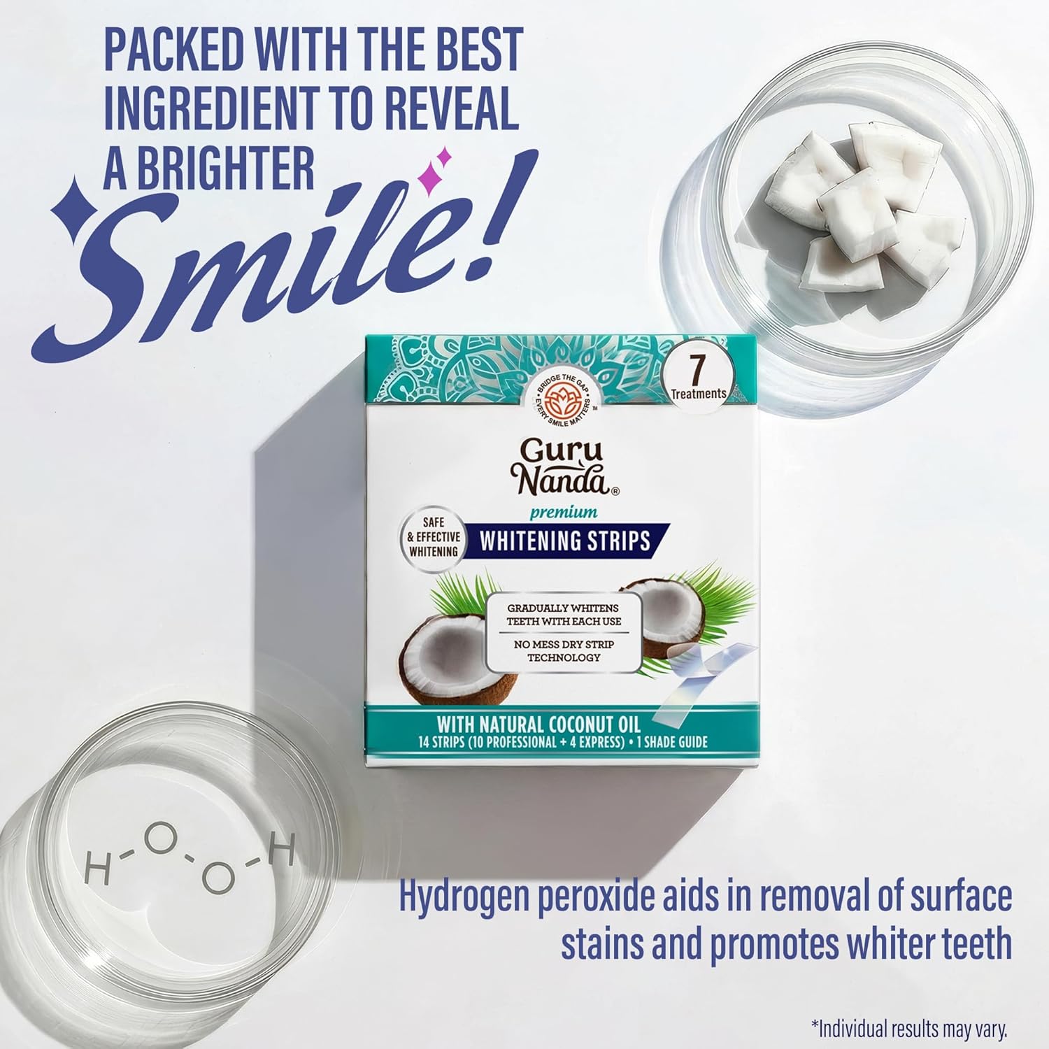 GuruNanda Tiras blanqueadoras dentales - Tratamiento de 7 días con tecnología antideslizante de tiras secas - Blanqueamiento diseñado con cuidado para una sonrisa más brillante