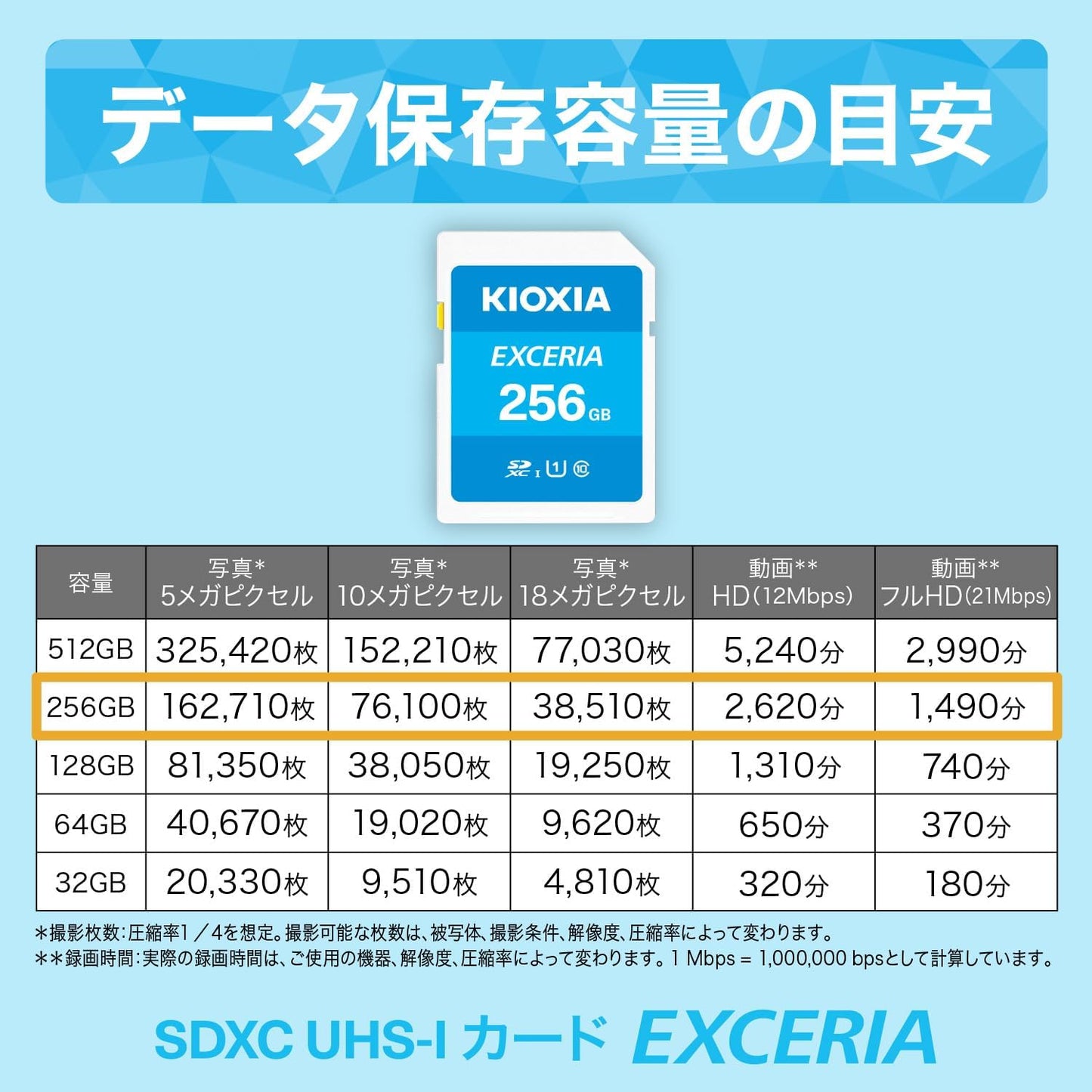 KIOXIA KLNEA256G Former Toshiba Memory SD Card, 256 GB, SDXC, UHS-I Class 100 MB/s Reading Speed, Made in Japan, Genuine Product