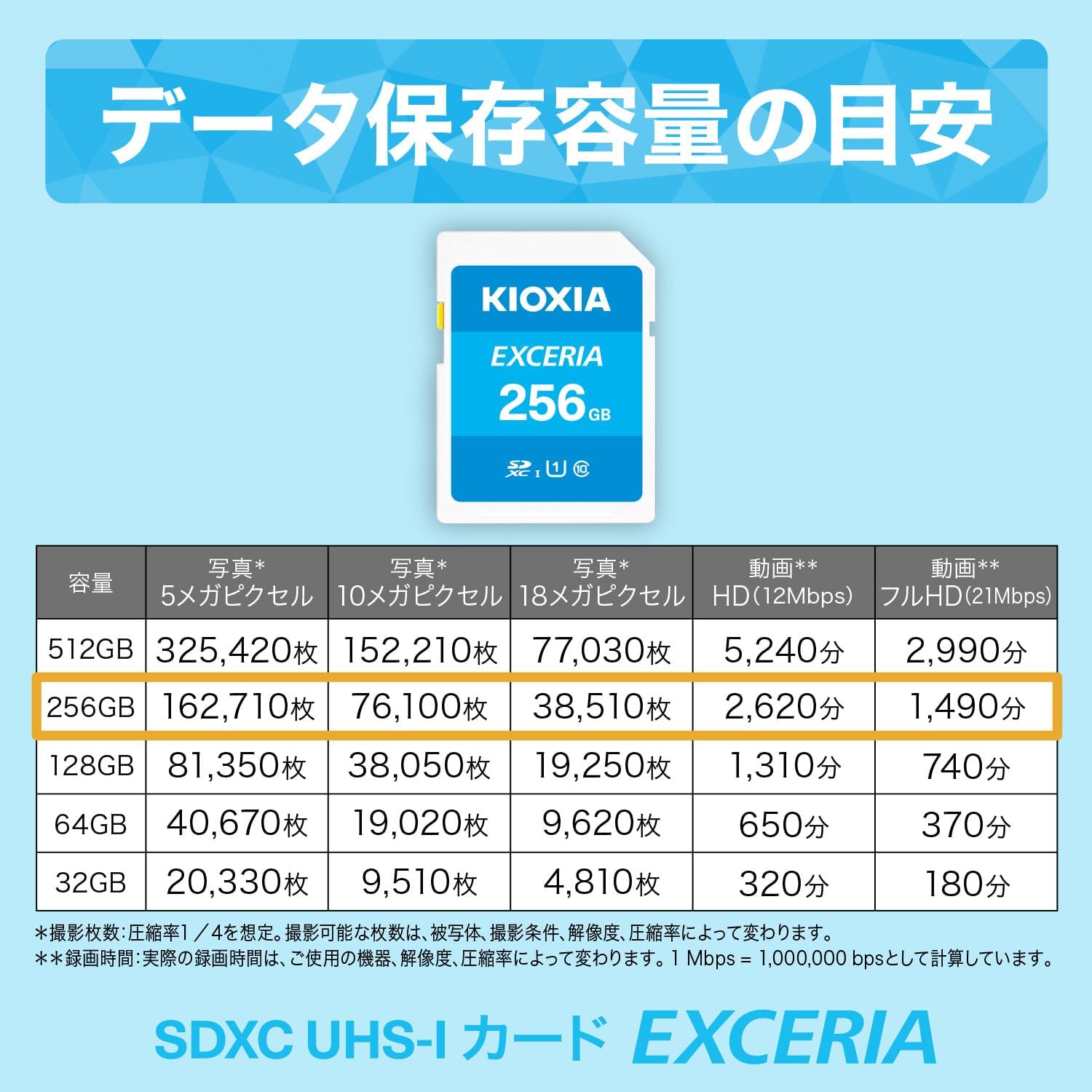KIOXIA KLNEA256G Former Toshiba Memory SD Card, 256 GB, SDXC, UHS-I Class 100 MB/s Reading Speed, Made in Japan, Genuine Product