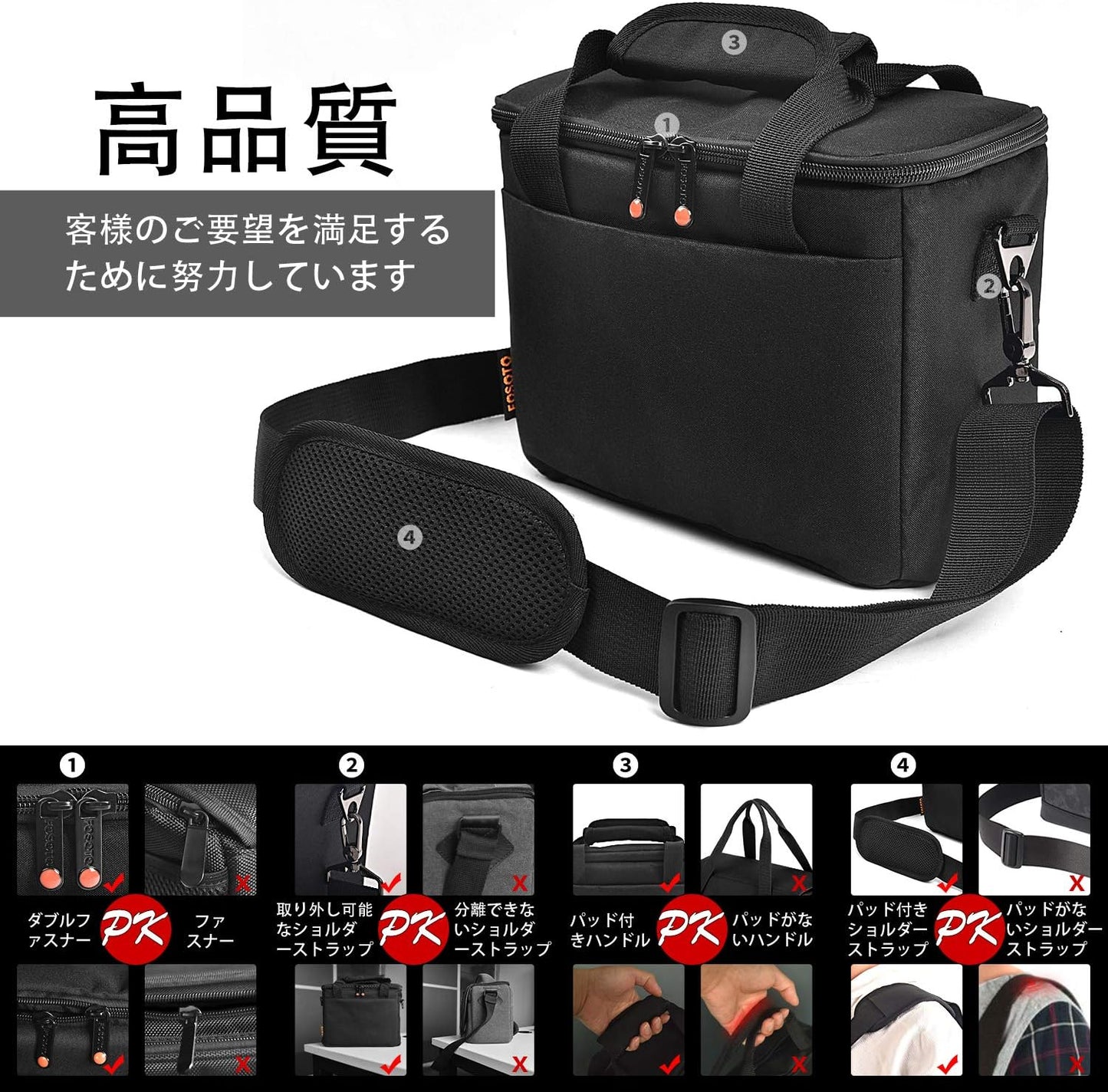FOSOTO DSLR Camera Bag Shoulder Case for Nikon D3500 D5600 D7500 D610 Canon EOS 4000D 2000D SL3 T7 M50 M6 SX530 Fujifilm X-T20 and More Waterproof Nylon with Rain Cover Stylish Daily Bag (Black)