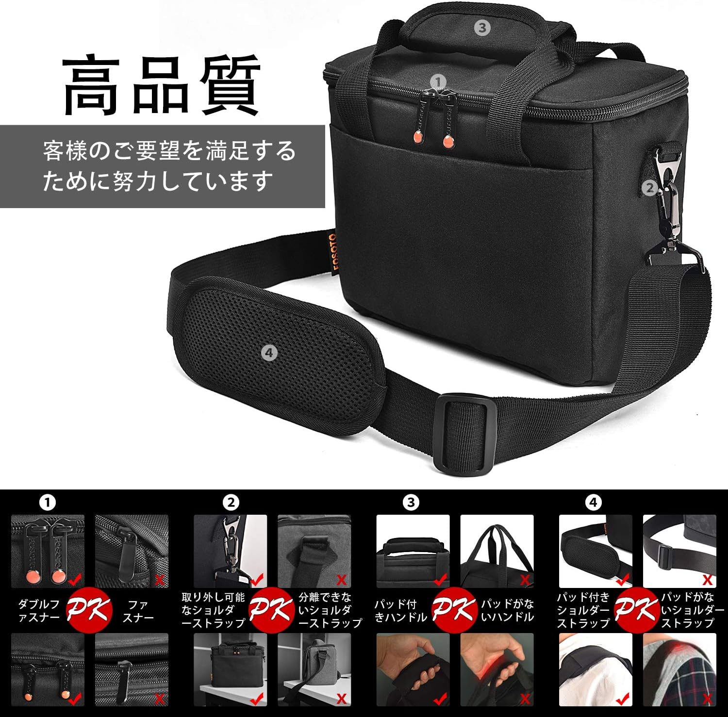 FOSOTO DSLR Camera Bag Shoulder Case for Nikon D3500 D5600 D7500 D610 Canon EOS 4000D 2000D SL3 T7 M50 M6 SX530 Fujifilm X-T20 and More Waterproof Nylon with Rain Cover Stylish Daily Bag (Black)