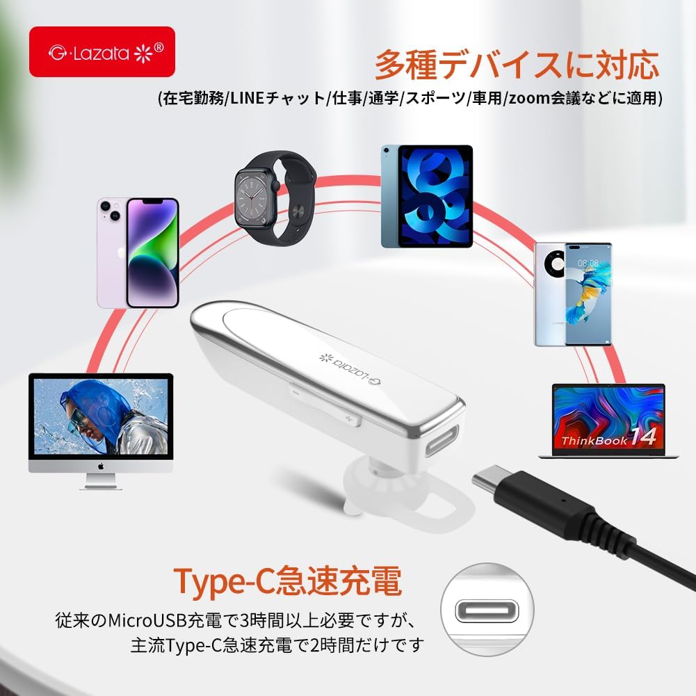 Glazata Japanese Voice Headset, Bluetooth 5.1, Single Earphones, Equipped with Qualcomm Smart Chip 3020, Long Lasting, 20 Hours of Calling, Built-in Microphone, Hands-free Calling, Japanese Technical