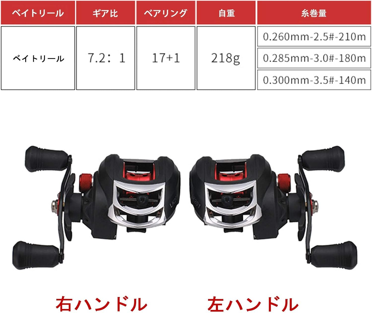 Bait Reel, Saltwater Fishing, Freshwater Fishing, Magnetic Brake, 7.2:1 Gear Ratio, 17+1BB, Maximum Drag Force, 17.6 lbs (8 kg), Bass Fishing, Fishing Reel, Lightweight, Left/Right Handle, Right