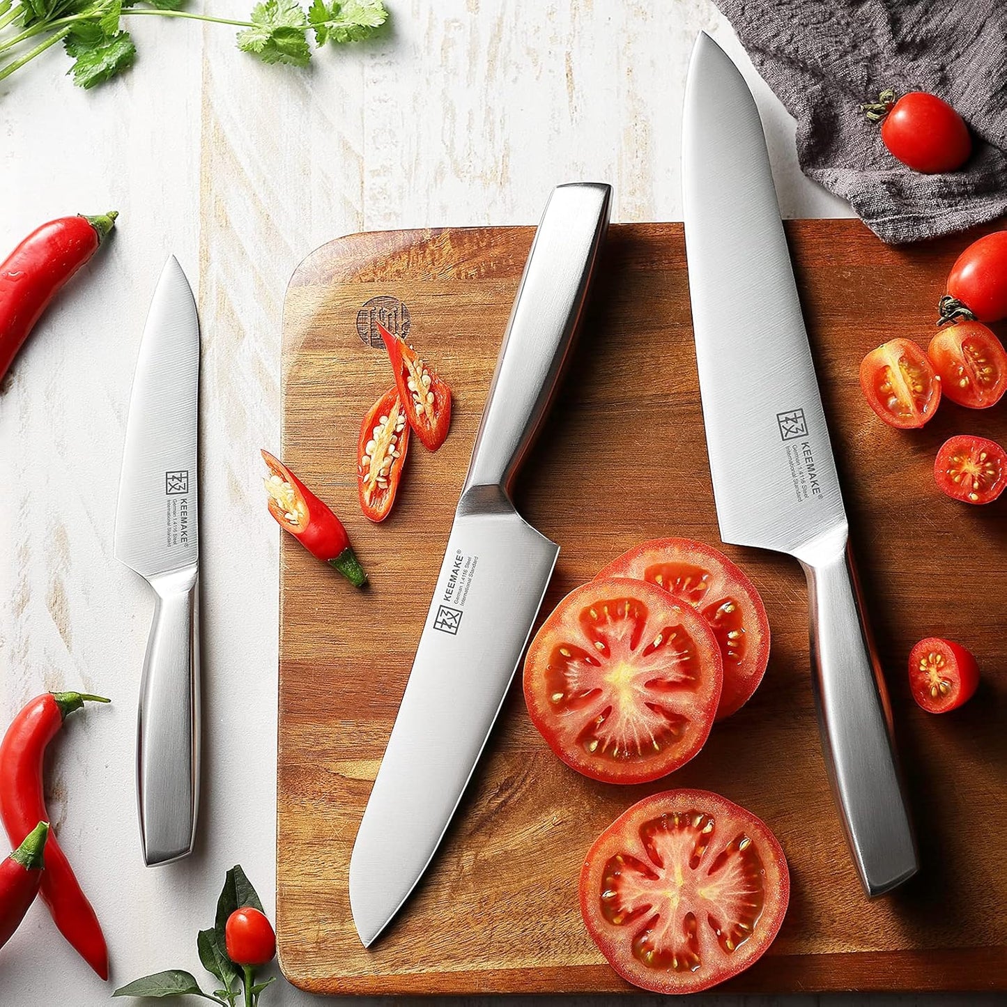 KEEMAKE Santoku Knife, 6.3 inches (160 mm), Stainless Steel, Dishwasher Safe, Multi-purpose, Cooking, Multi-functional, Left-Handed, Meat/Slice, Fish, Kitchen Supplies, Present, Gift