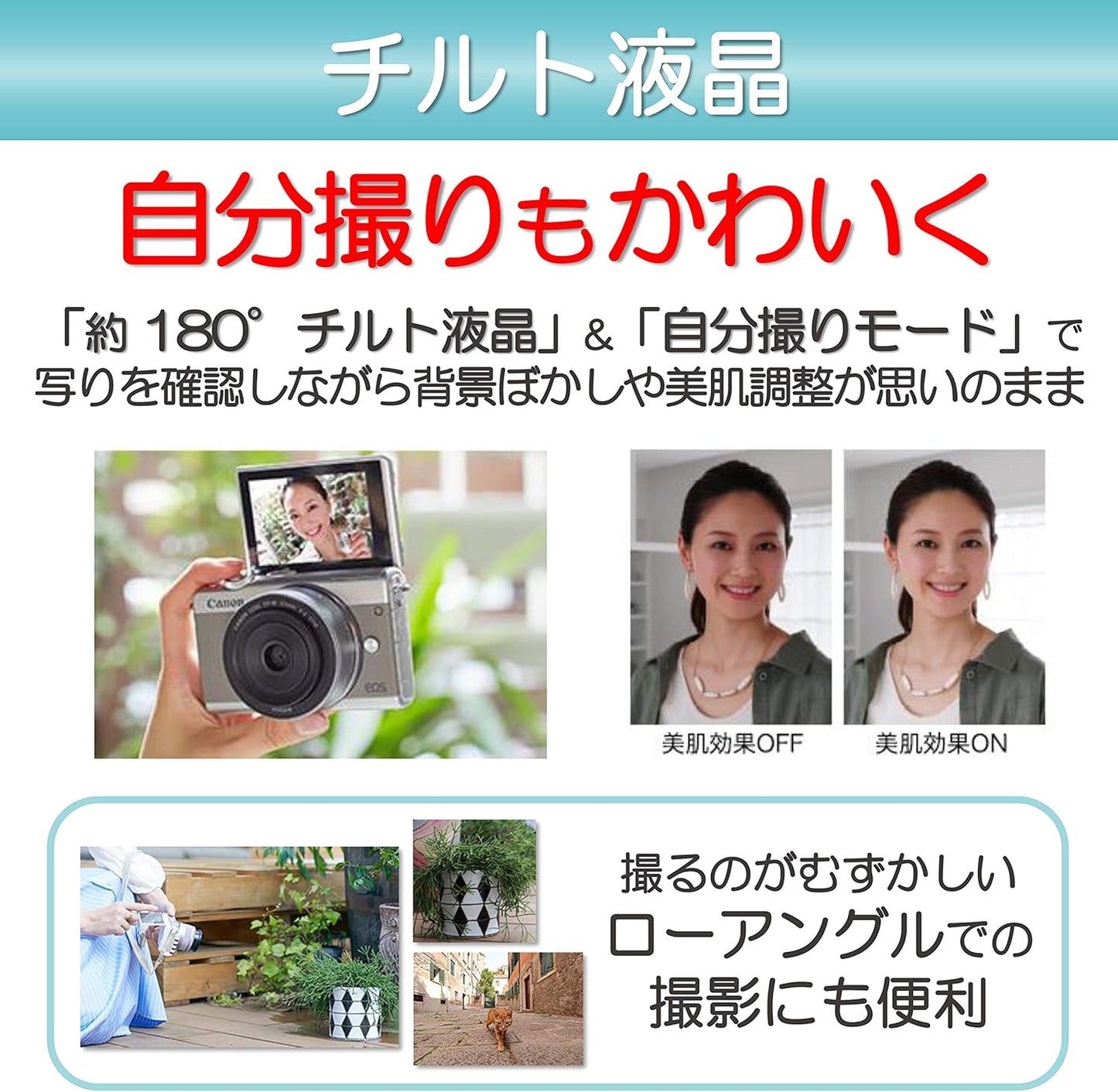 Canon EOSM100WH-WLK Mirrorless Single Lens Camera, EOS M100 Double Lens Kit, White