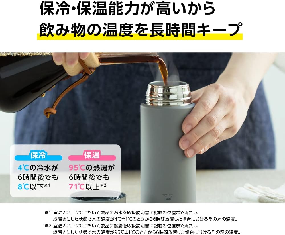 Zojirushi SM-ZB48-CM Thermos, Seamless Straw, 480ml (16.2 fl oz), Screw Stainless Steel Mug, Sand Beige, Integrated Straw and Gasket, Easy to Clean, Only 2 Parts to Wash