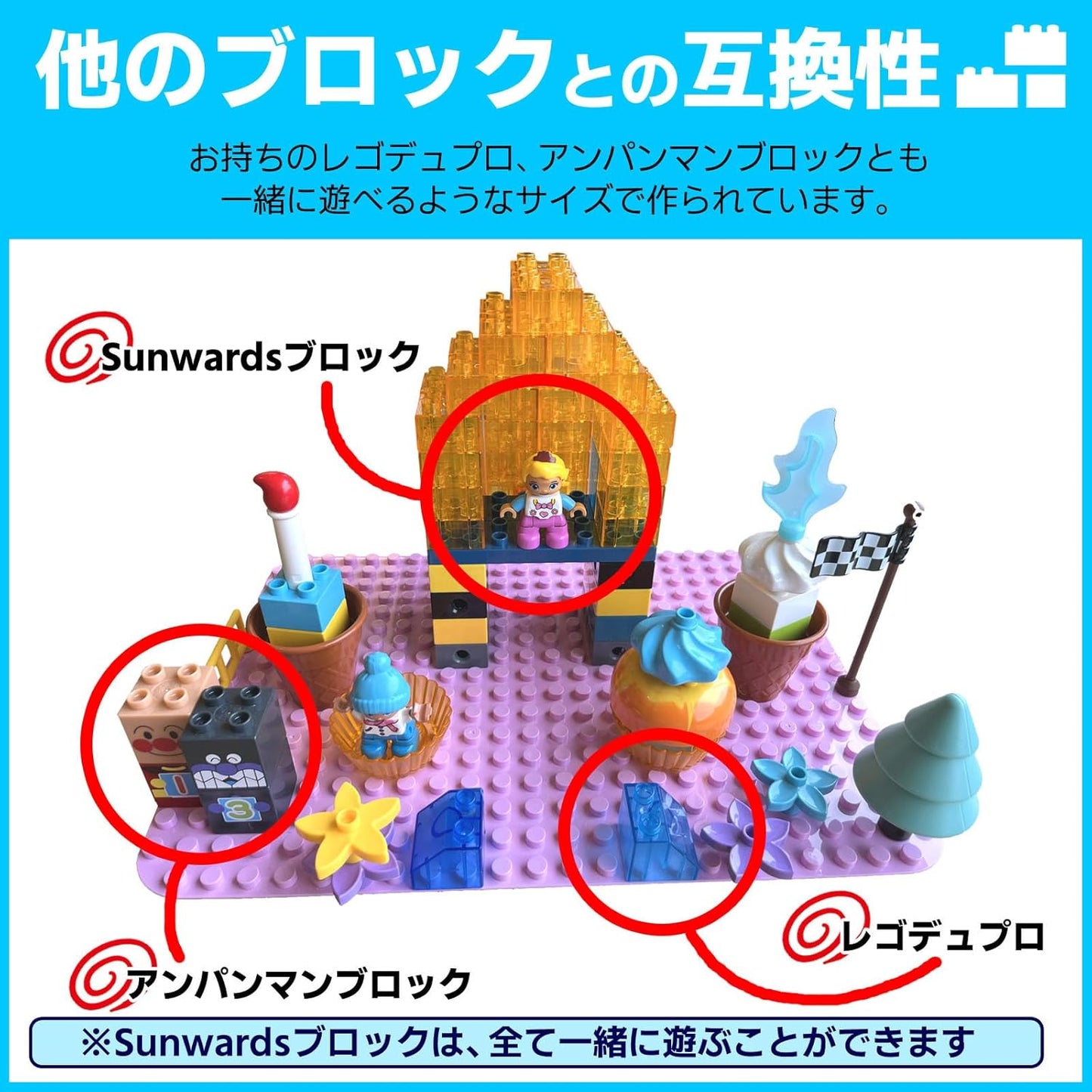 [Foundation Board Set] Set of 2 Large Sizes, 3 Medium Sizes, Sunwards Block Foundation Board Set of 3, Play with Duplo and Anpanman Blocks, Toys, Basics Plates, Base Plates, Anpanman Blocks, Block