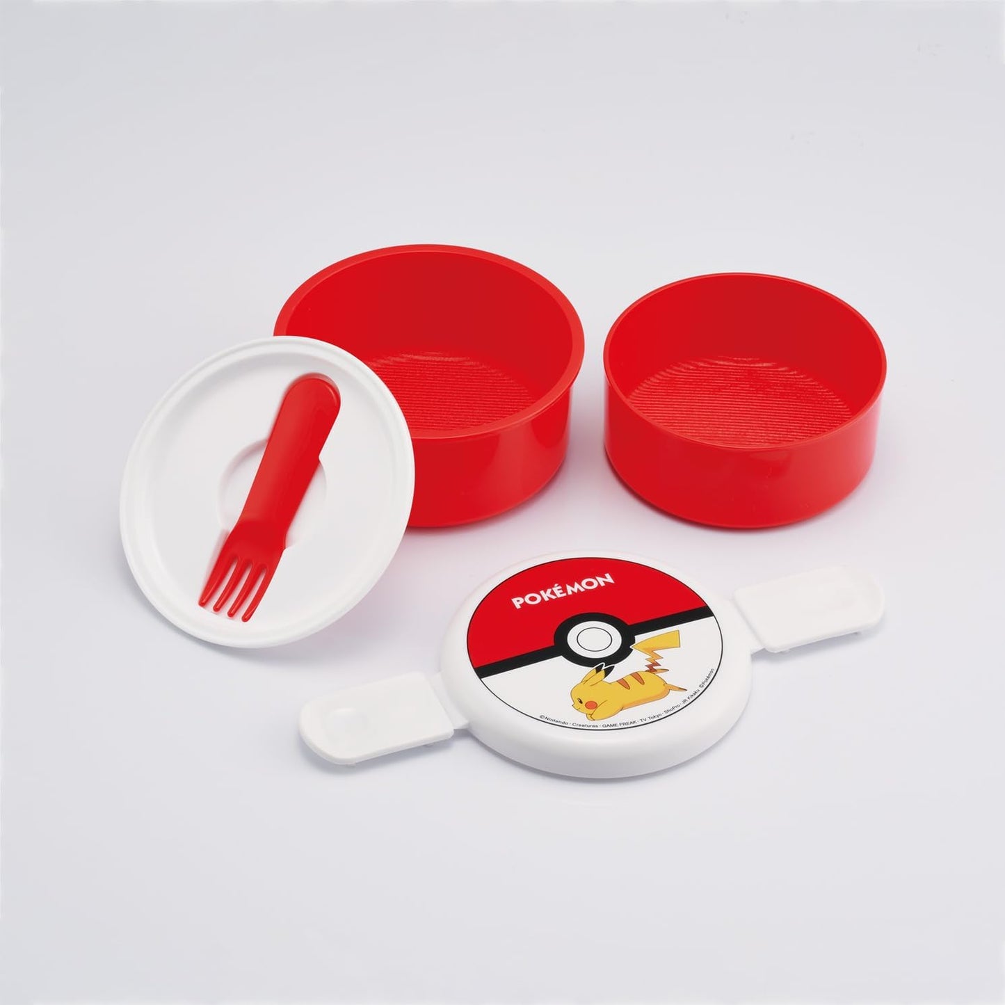 Skater ONWR1-A Round Bento Box, 16.9 fl oz (500 ml), 2 Tiers, With Fork, Made in Japan, Pokemon Pokeball 25